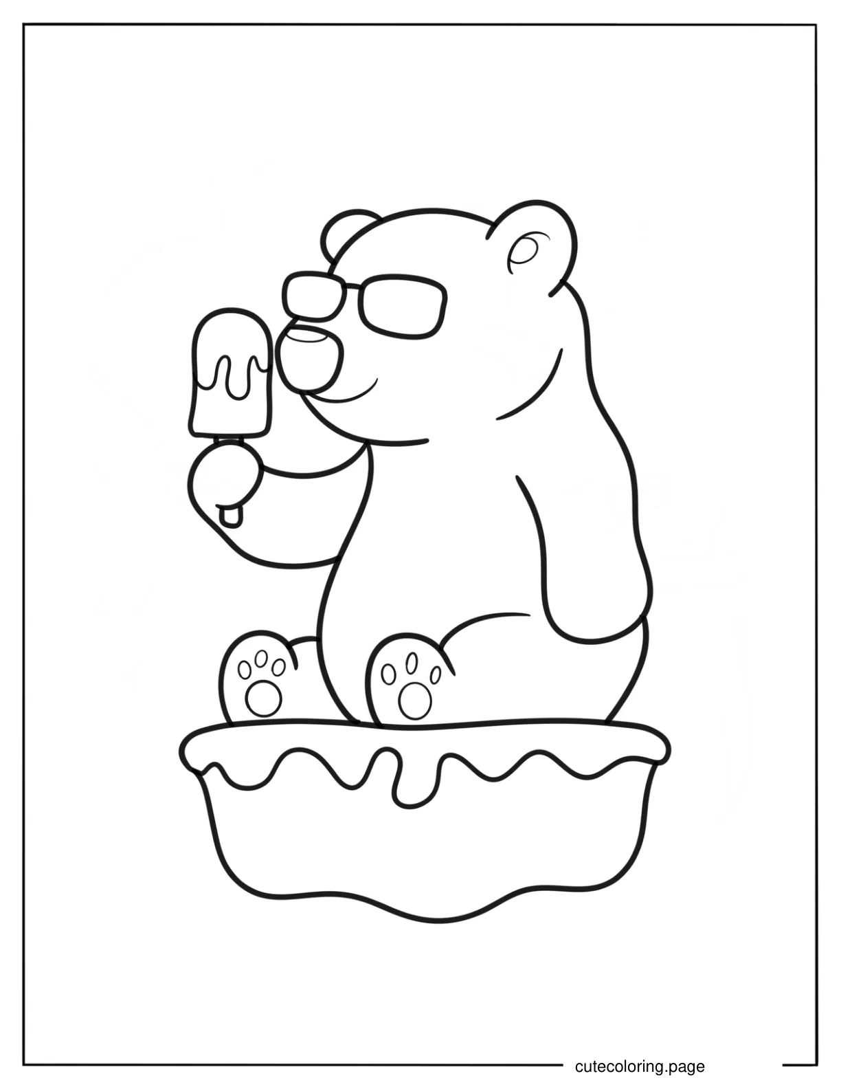 Arctic Animal Polar Bear Eating Ice Cream Coloring Page For Preschoolers coloring page