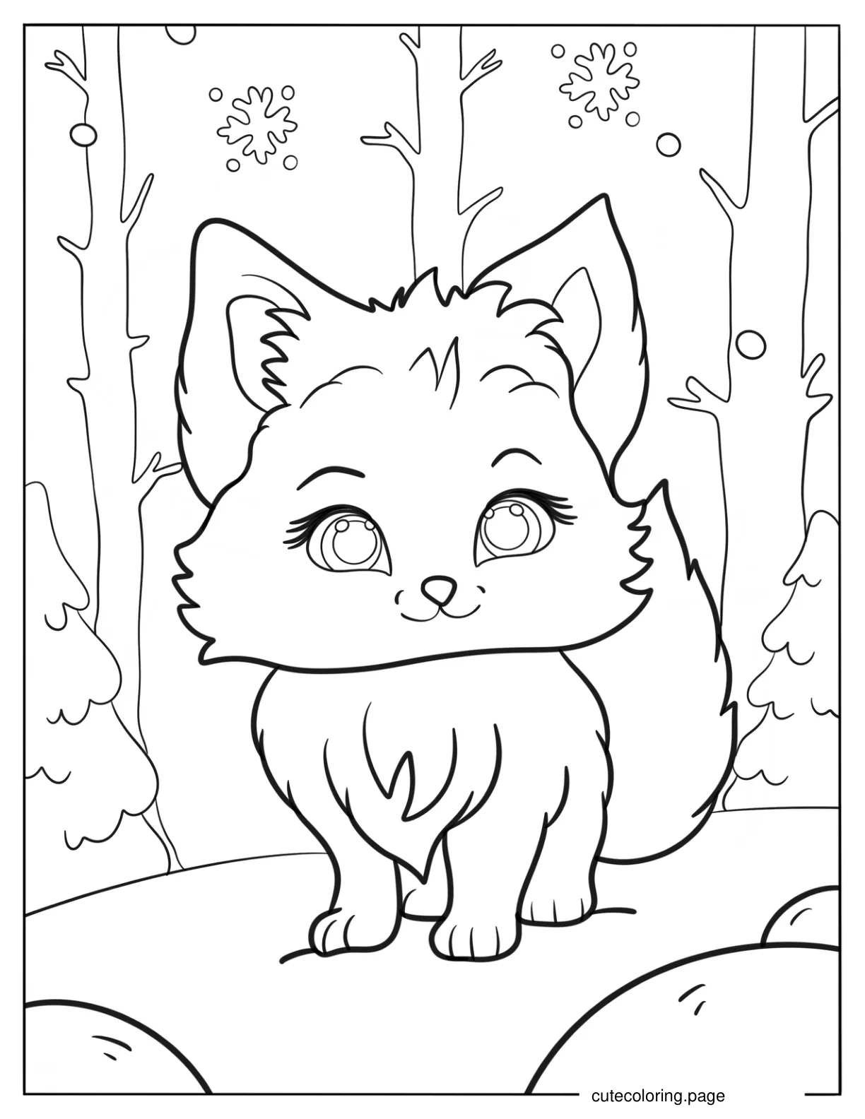 Chibi Arctic Wolf In The Woods Coloring Page coloring page