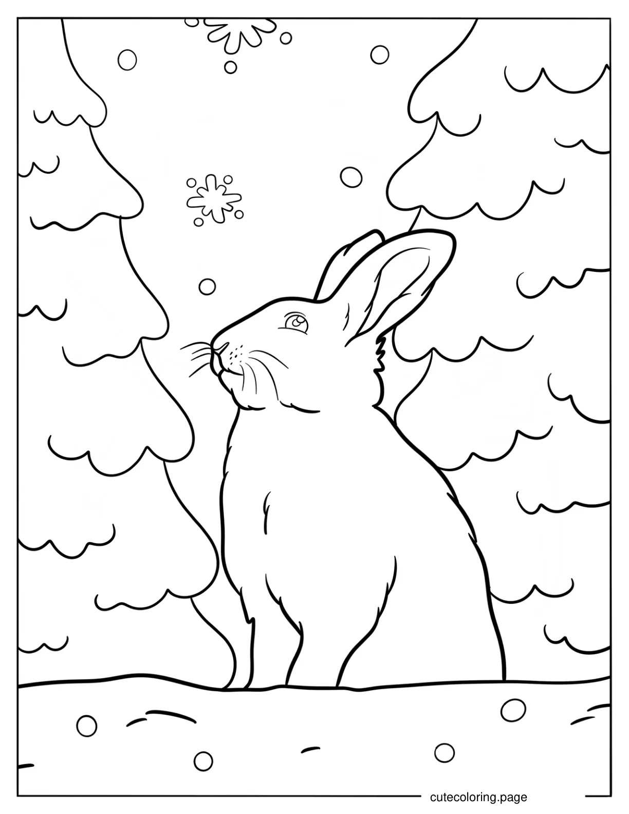 Fluffy Arctic Hare In The Forest coloring page