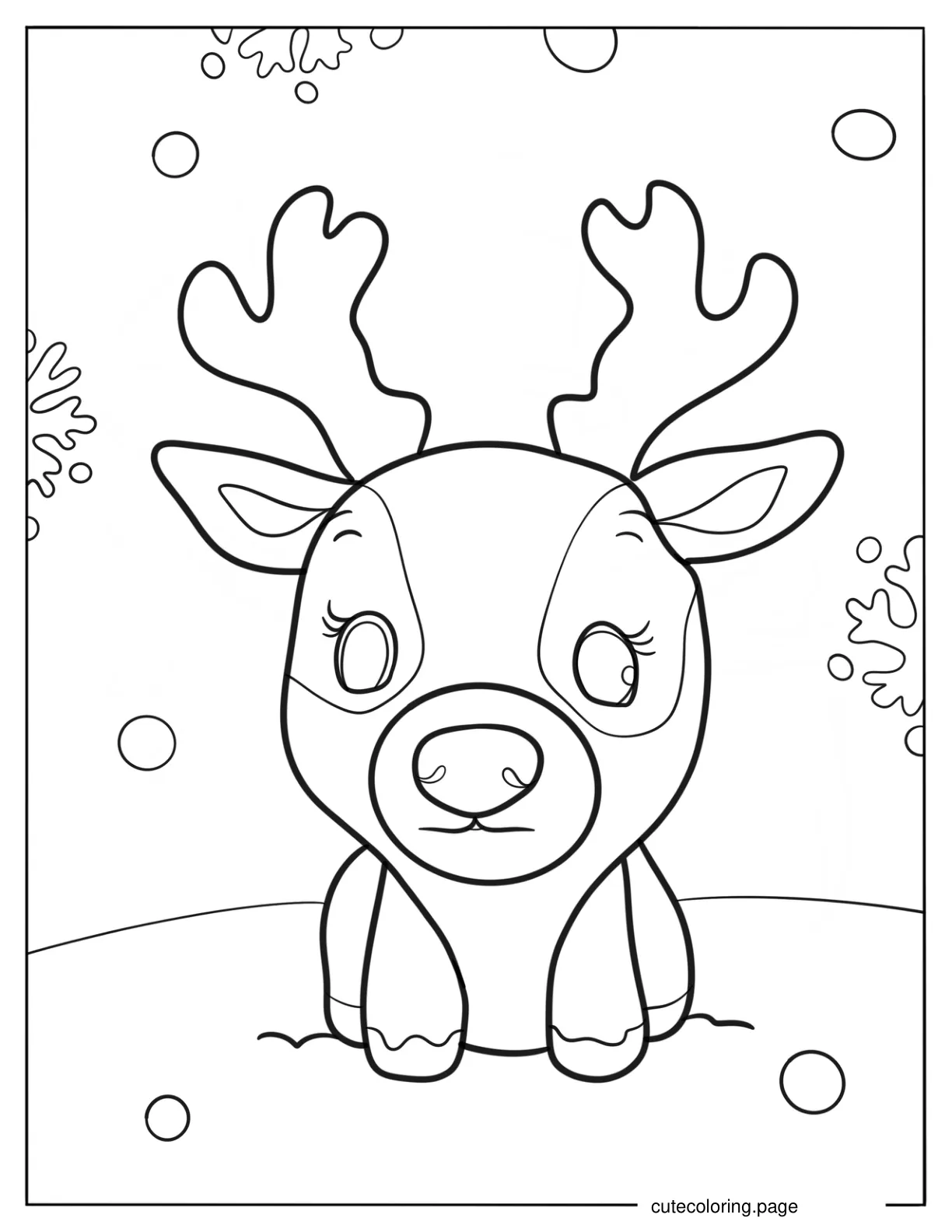 Kawaii Arctic Reindeer In The Snow Coloring Page coloring page