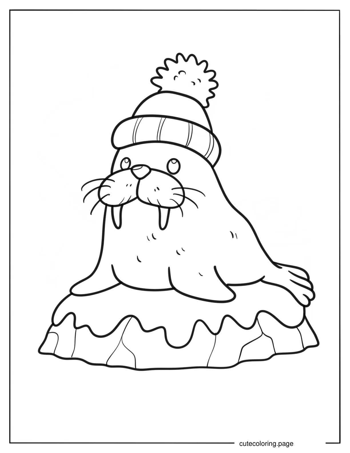 Kawaii Arctic Walrus On An Iceberg Coloring Sheet For Kids coloring page