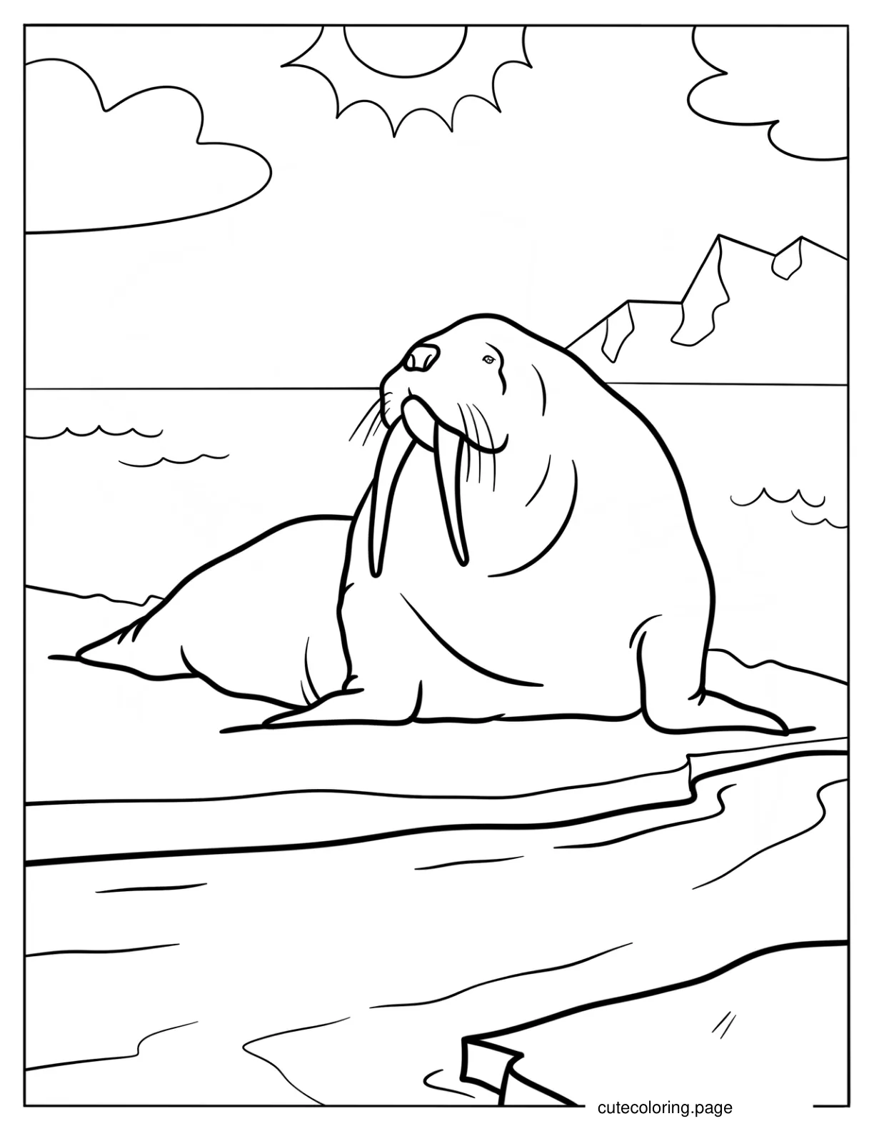 Large Arctic Walrus On Ice Coloring Page coloring page