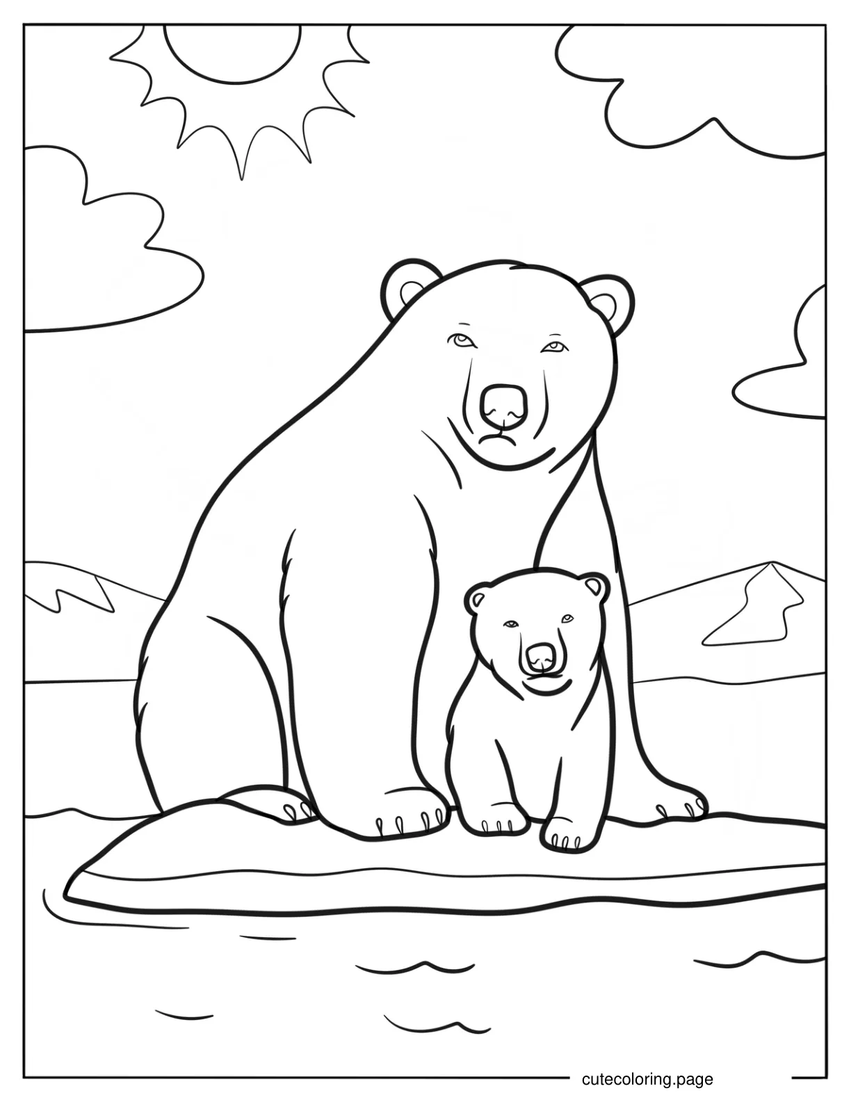 Mother And Baby Polar Bears Coloring Page coloring page