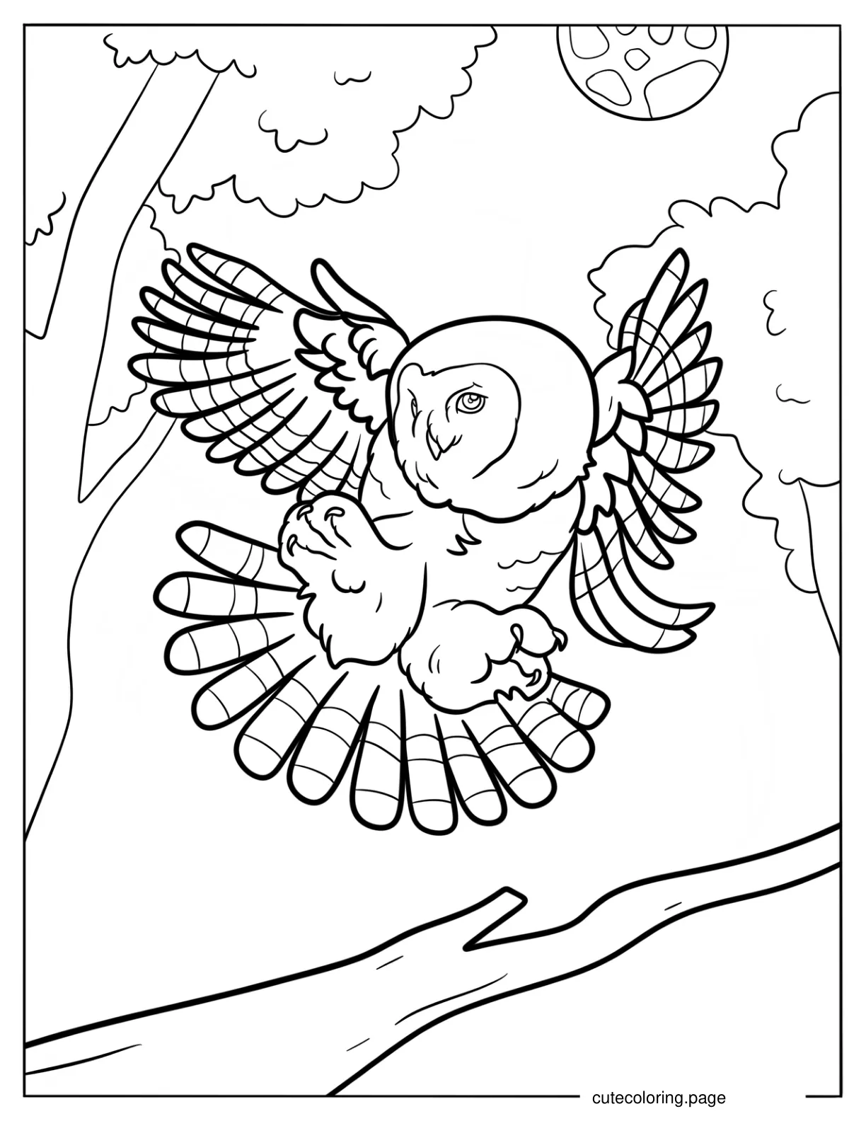 Realistic Arctic Owl In The Air coloring page