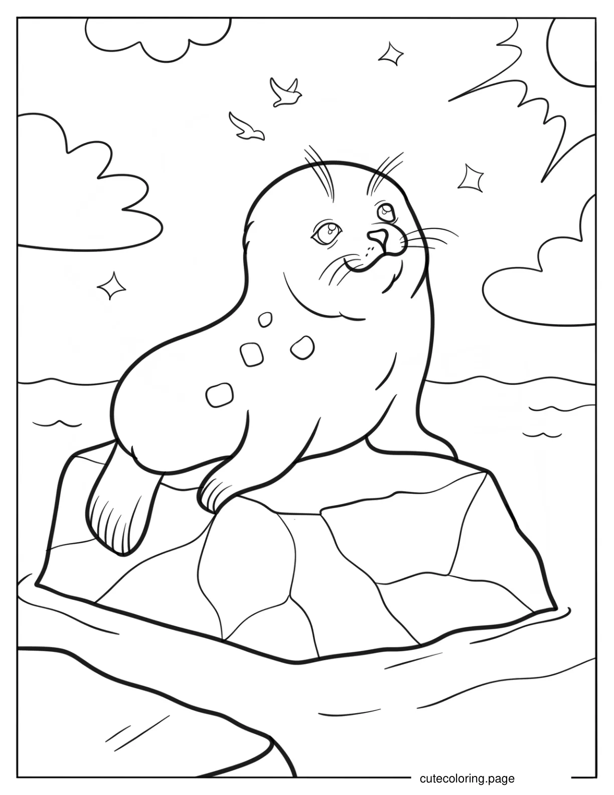 Seal Sitting On A Piece Of Ice Arctic Animal Coloring Page coloring page