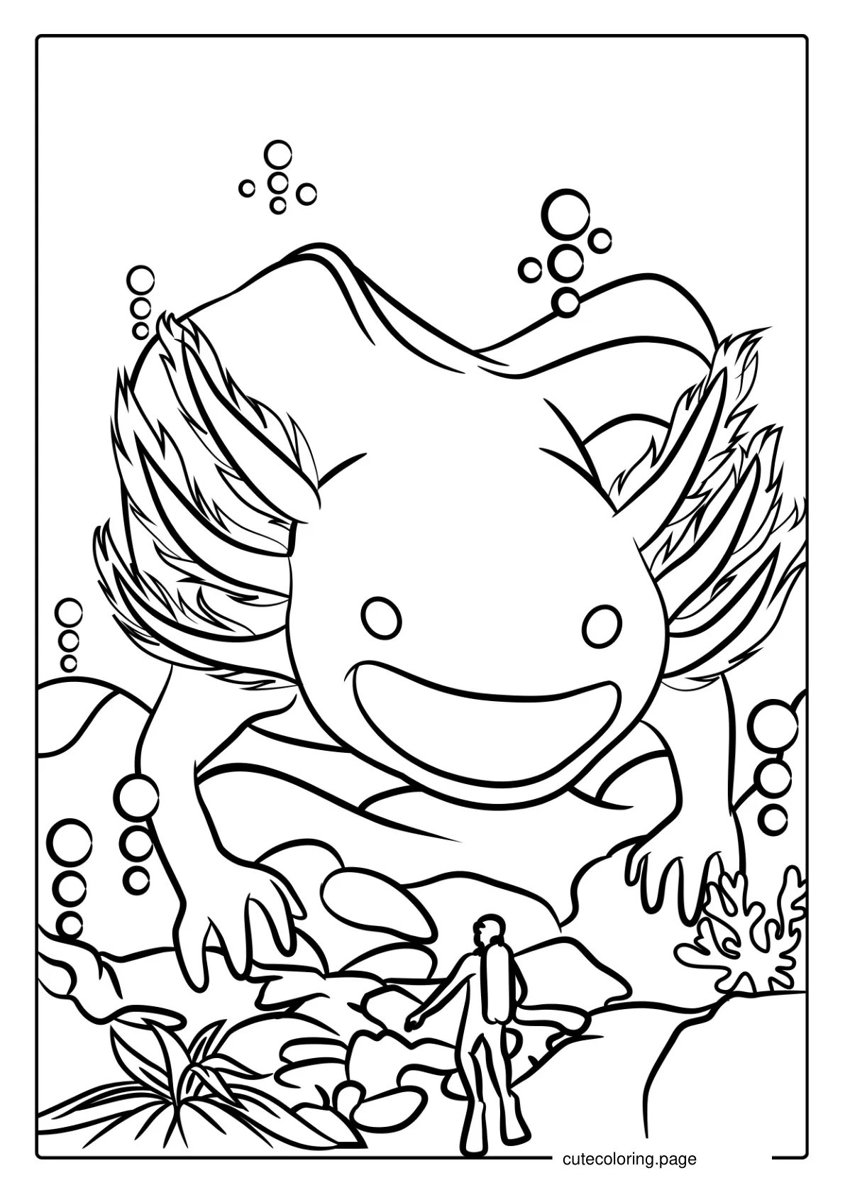 Axolotl Swimming In Tank Coloring Page coloring page