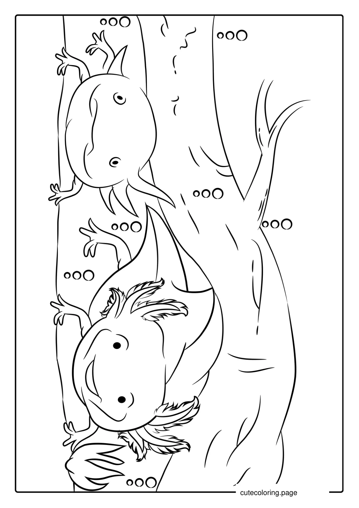 Two Axolotls Resting Under Log Coloring coloring page