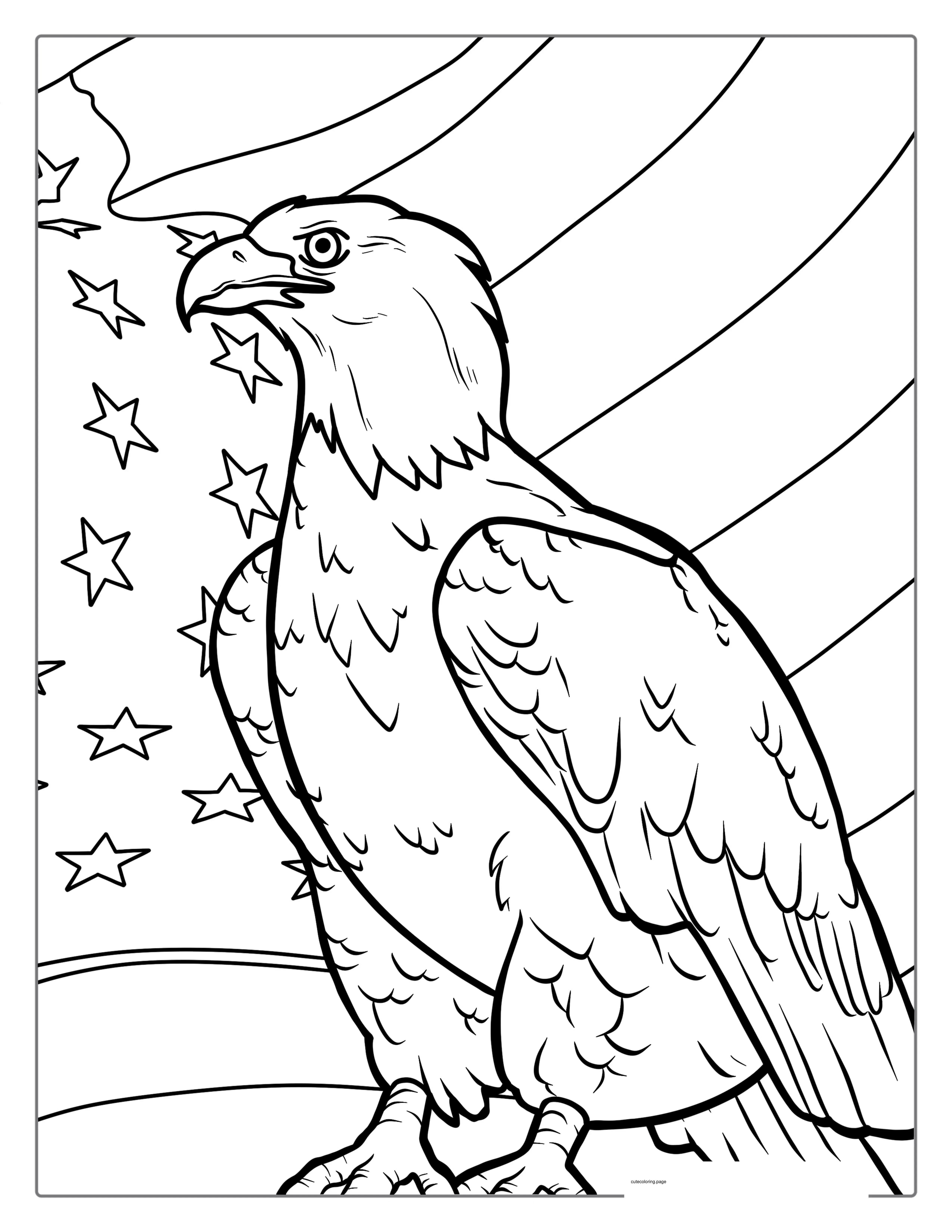 Bald Eagle With American Flag Coloring Page coloring page