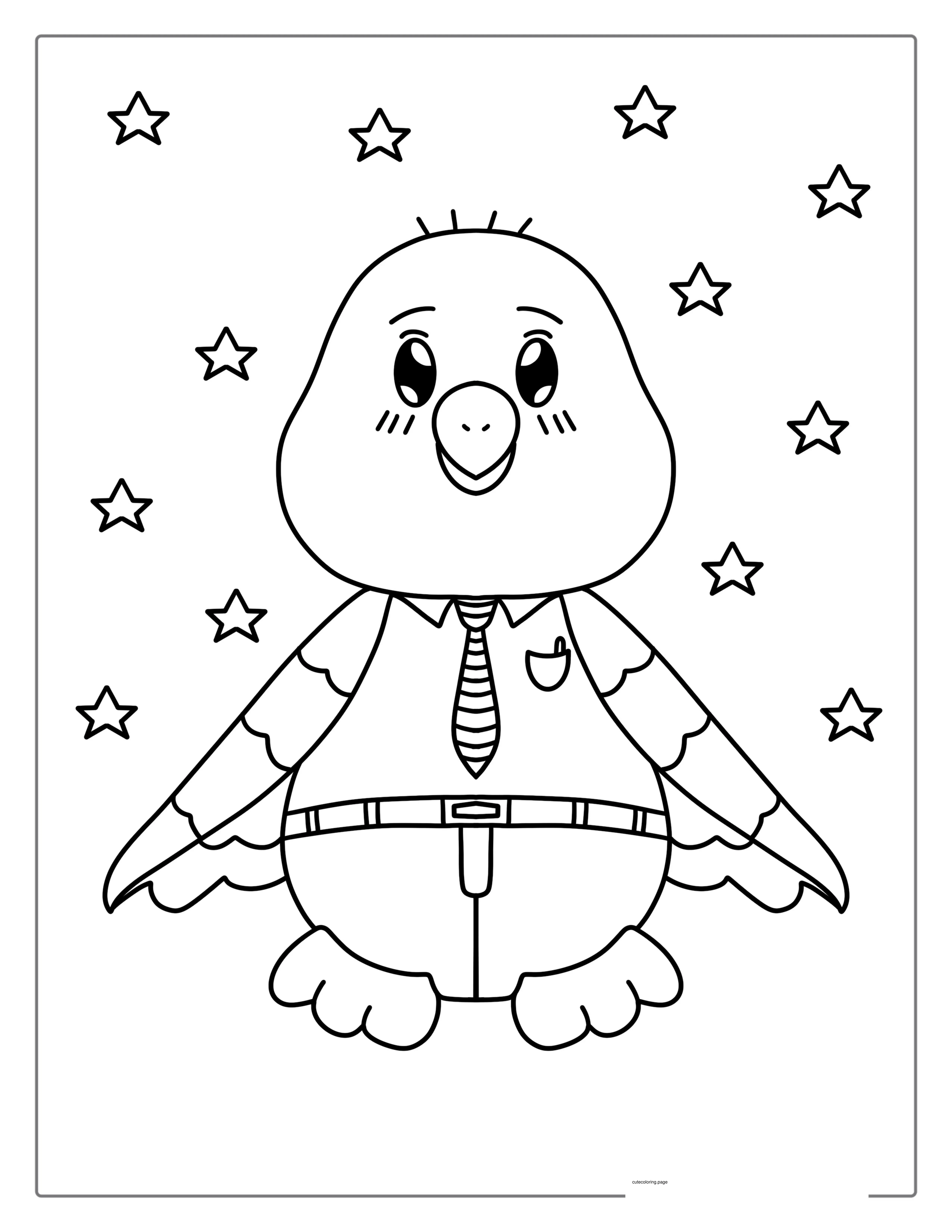 Cute Kawaii Bald Eagle With Stars Coloring In coloring page