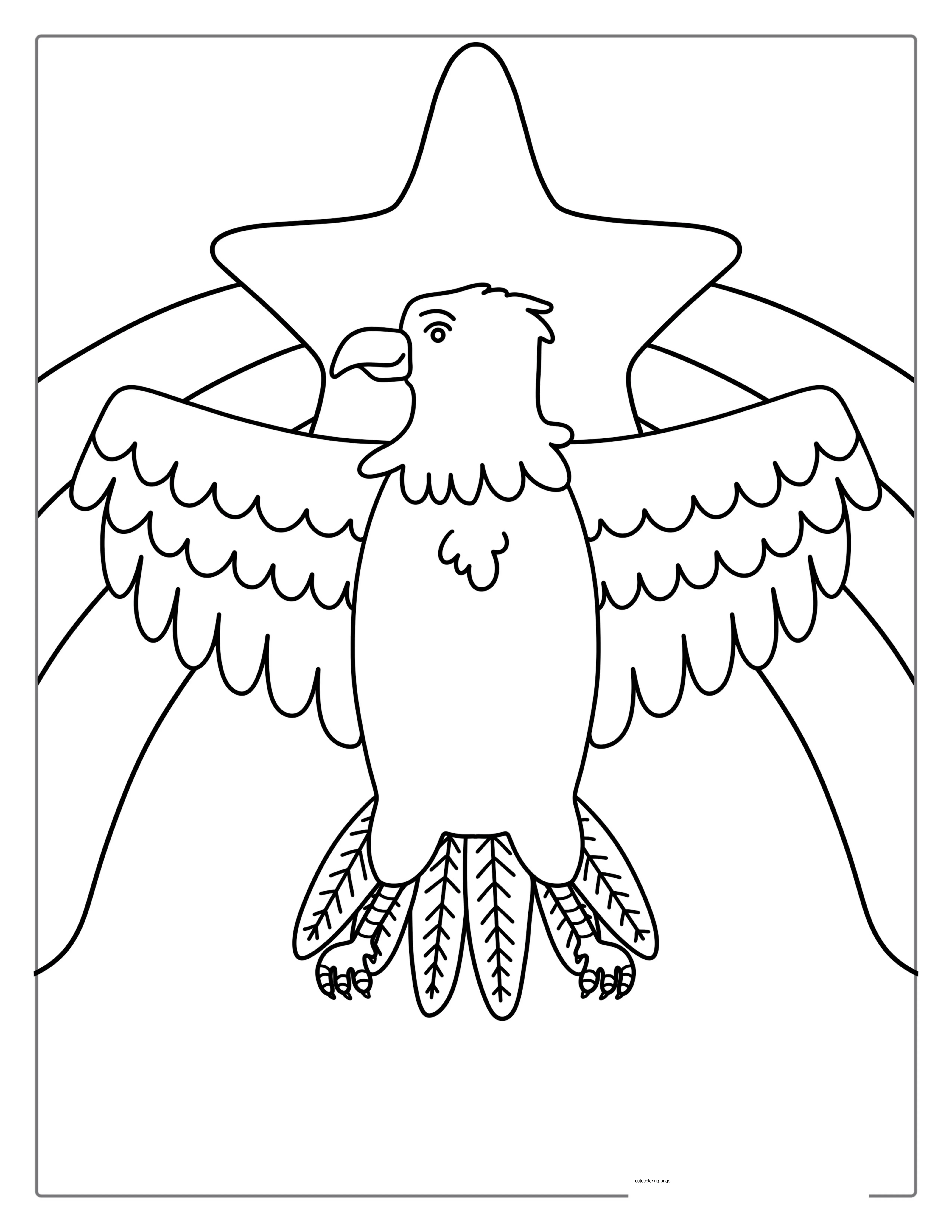 Easy 4th July Bald Eagle Cartoon Coloring Sheet coloring page