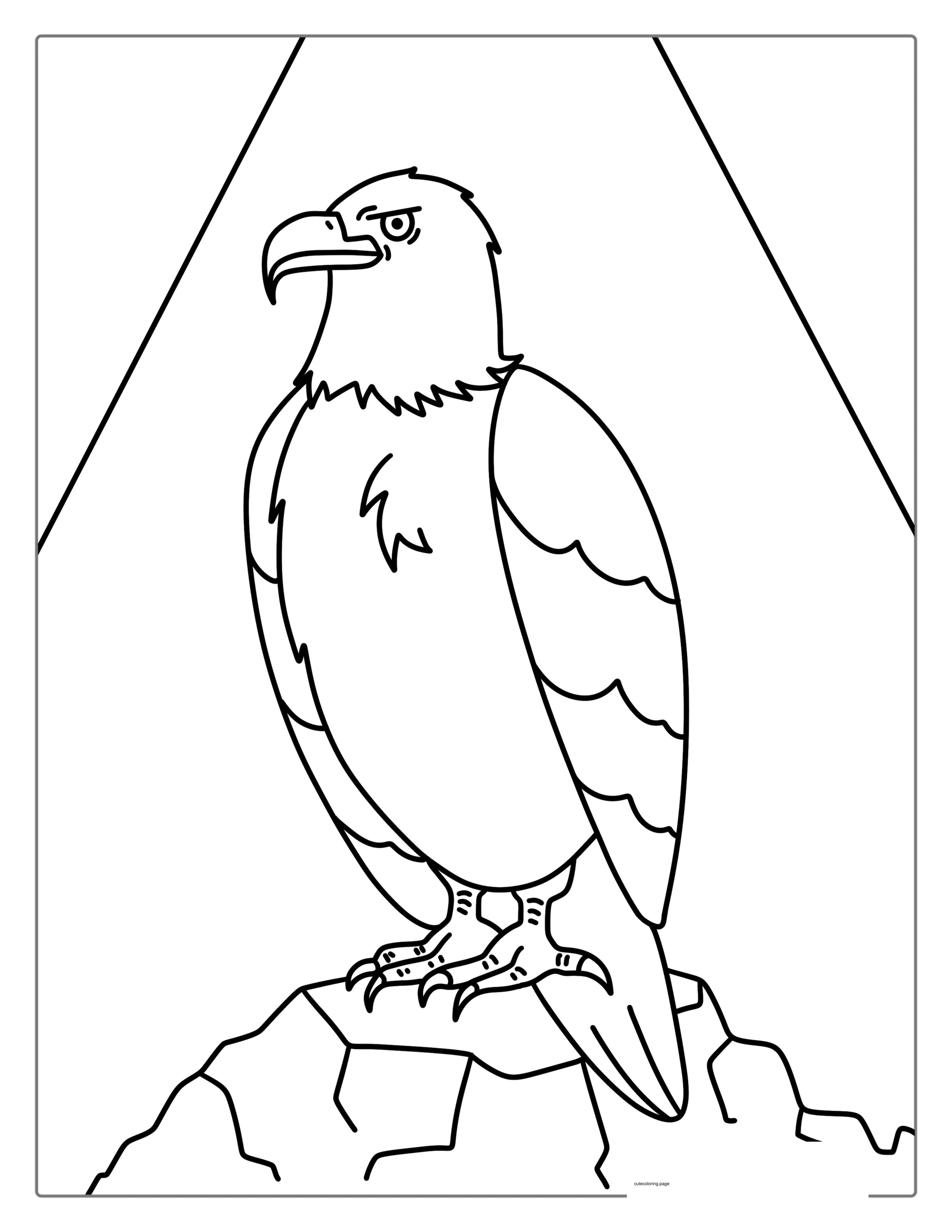 Easy Bald Eagle Perched On Rock Coloring In coloring page