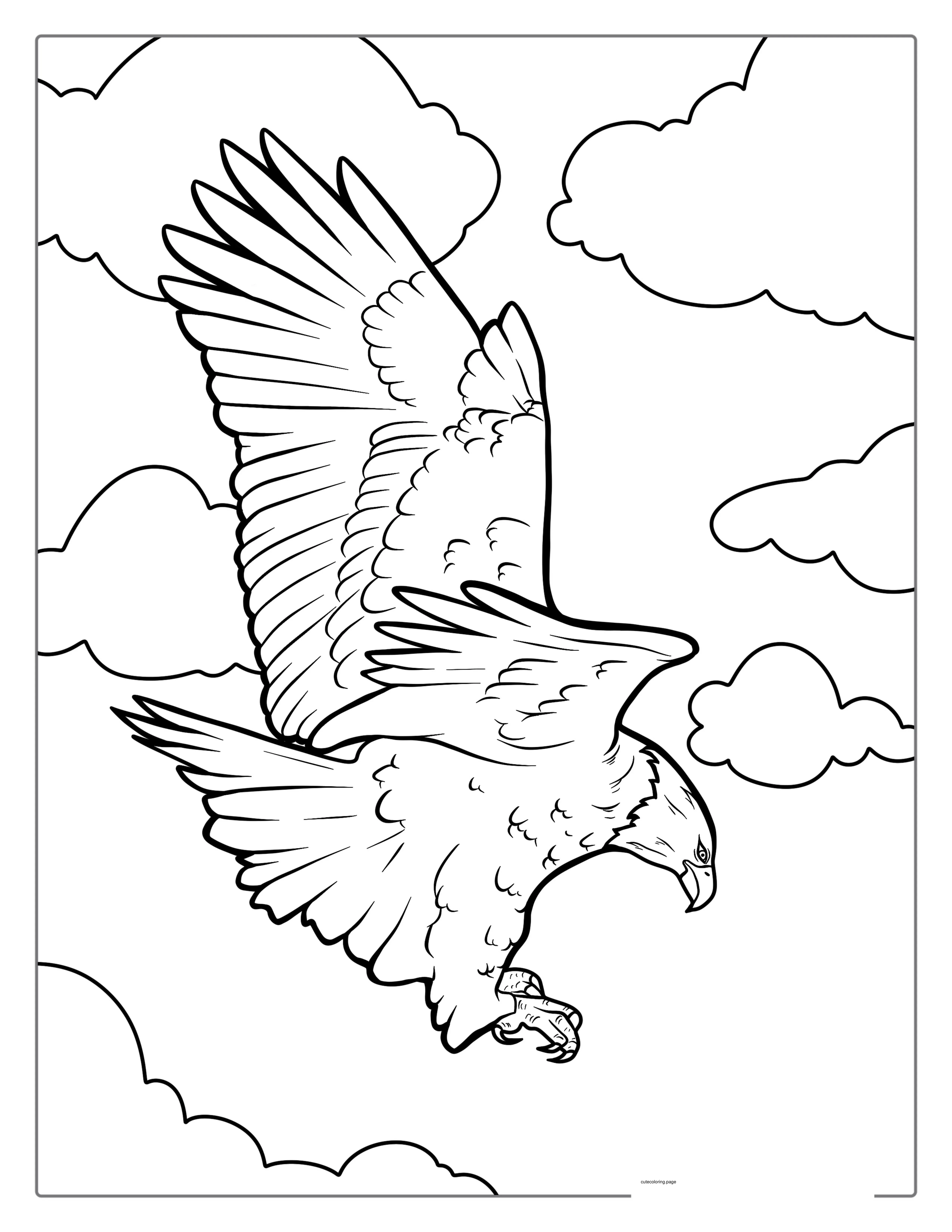 Swooping Bald Eagle With Spread Wings To Color coloring page