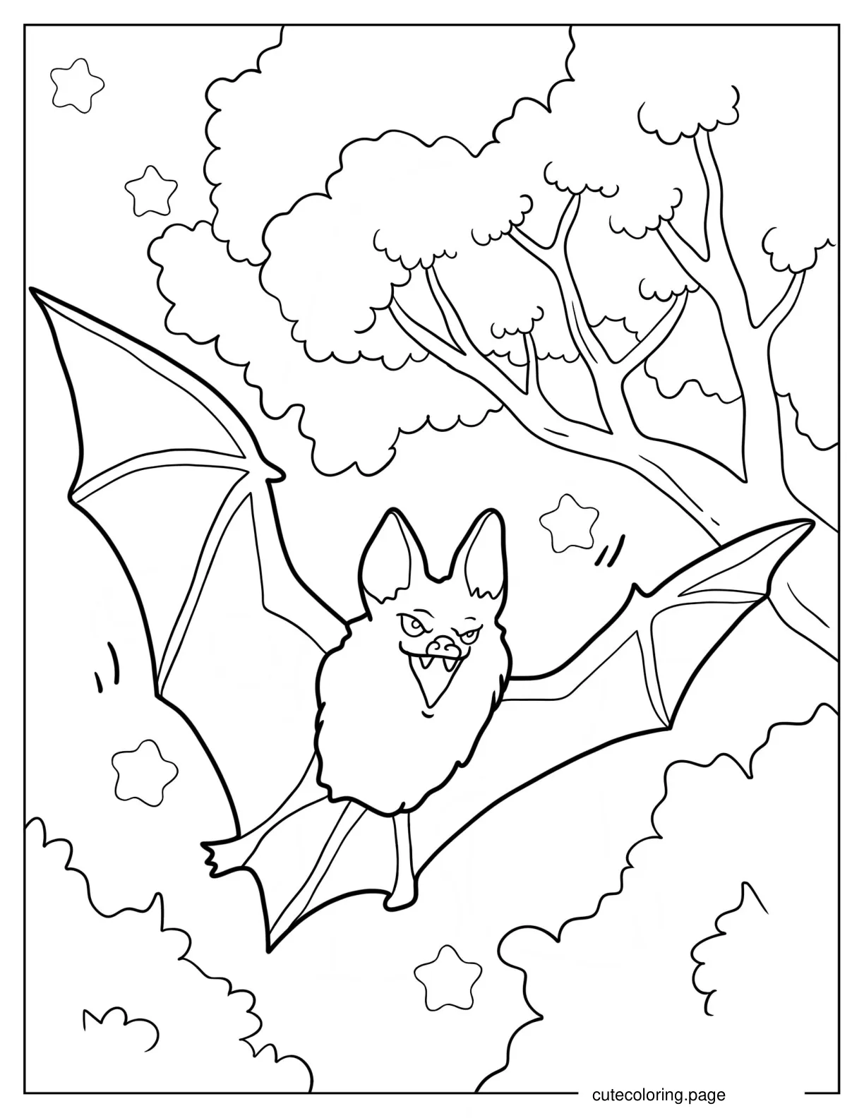 Angry Bat Flying And Showing Fangs coloring page