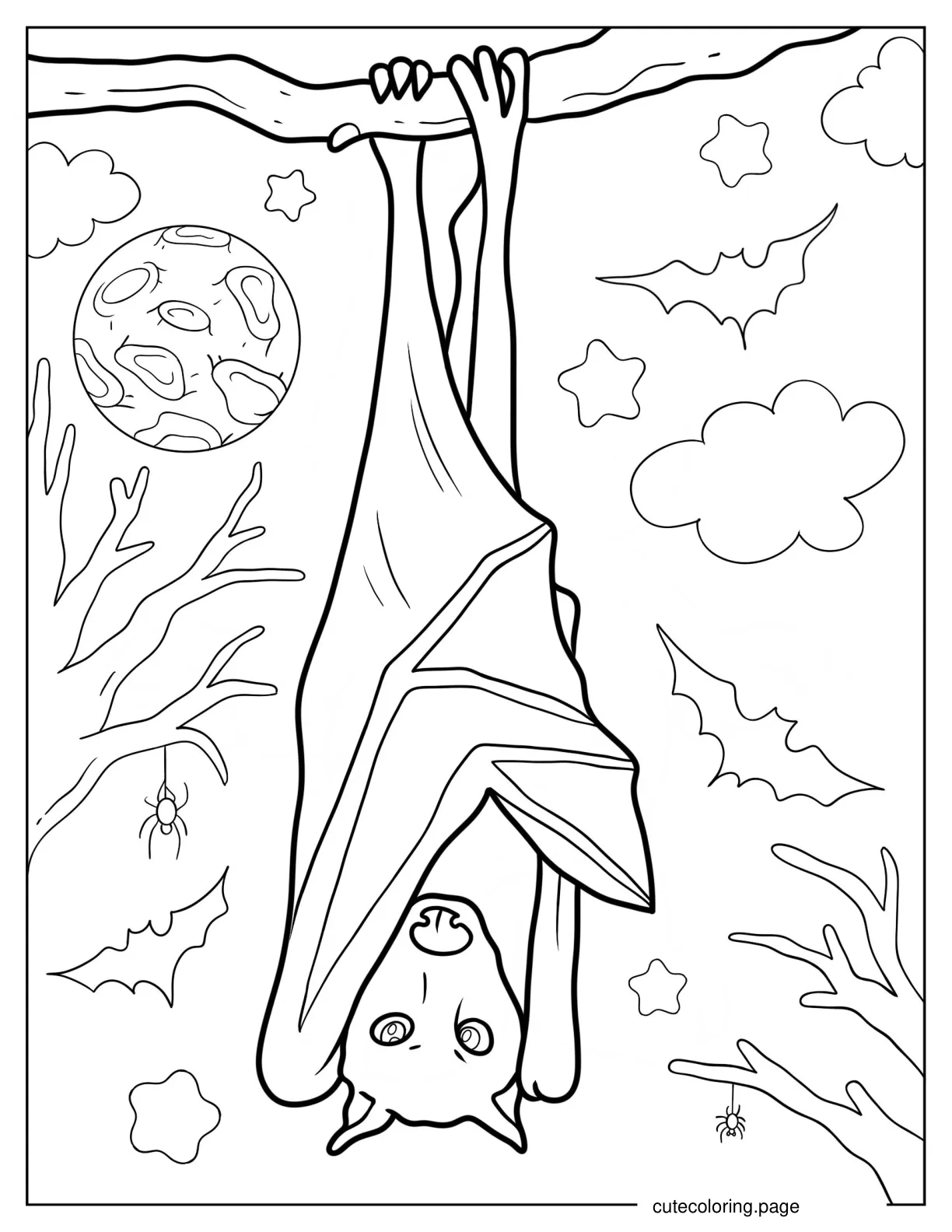 Realistic Bat Perched On Tree coloring page