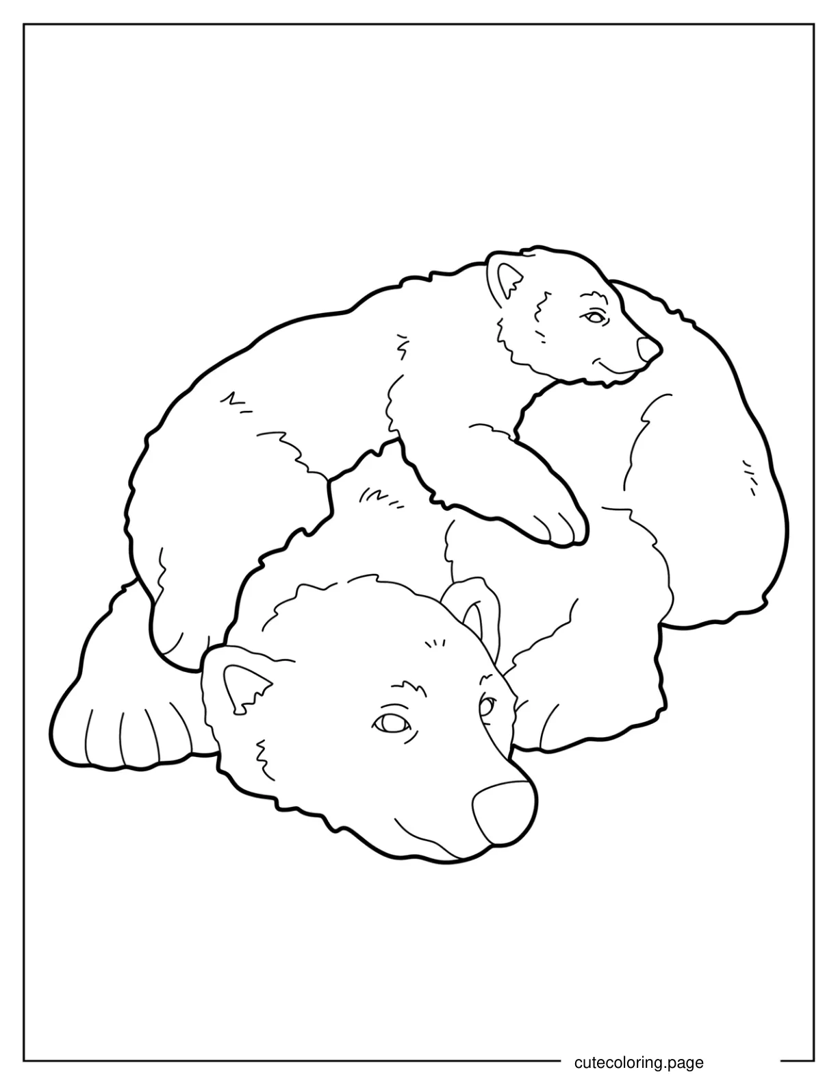 Bear Cub Lying On Top Of Mama Bear Coloring Page coloring page