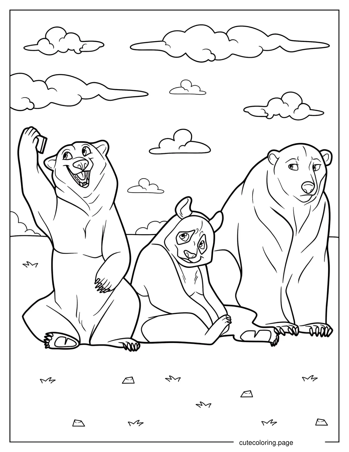 Cartoon Bear Taking Selfie With Panda And Polar Bear Coloring Page coloring page