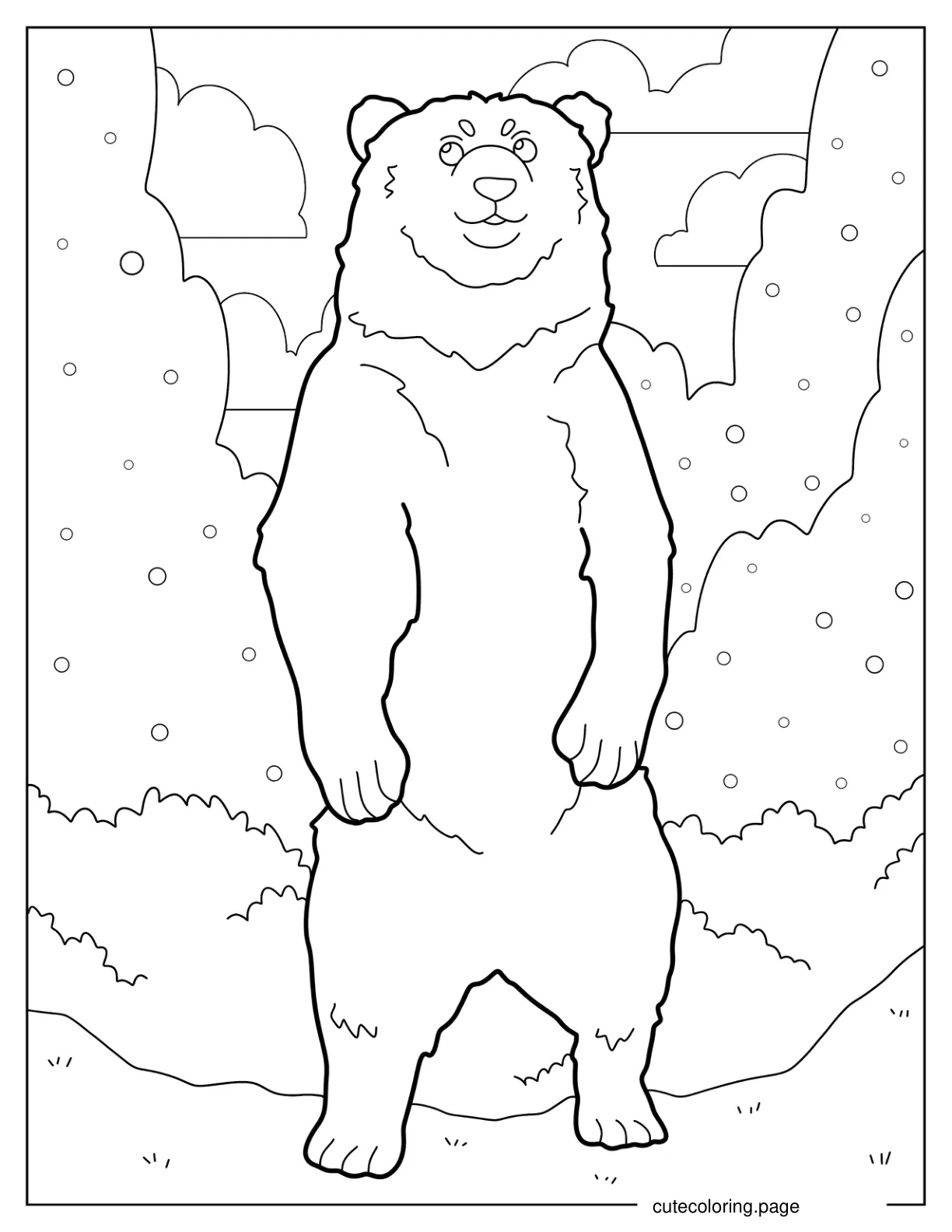 Easy Adult Bear Standing In Forest Coloring Page For Kids coloring page