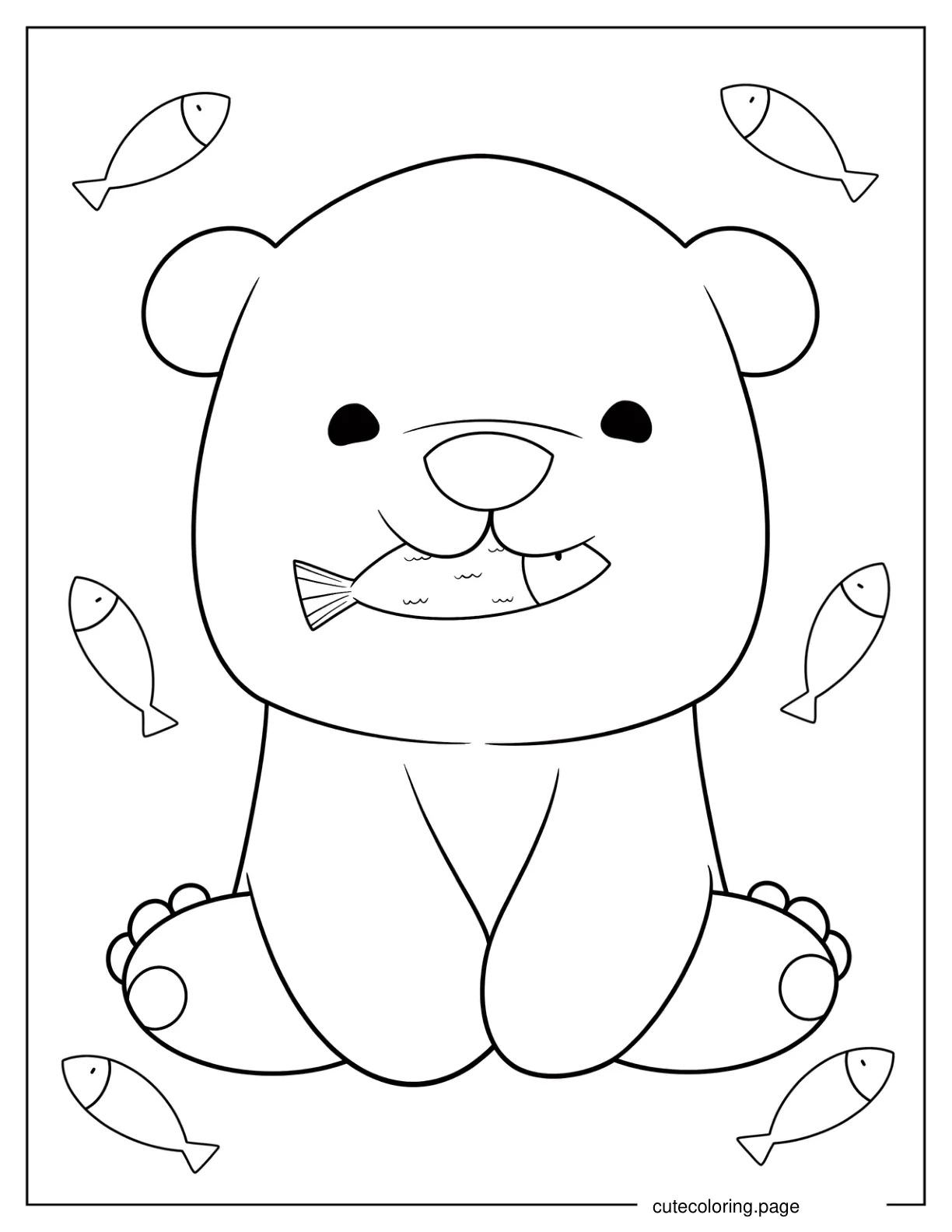 Easy Baby Bear Chewing On Fish Coloring Sheet coloring page