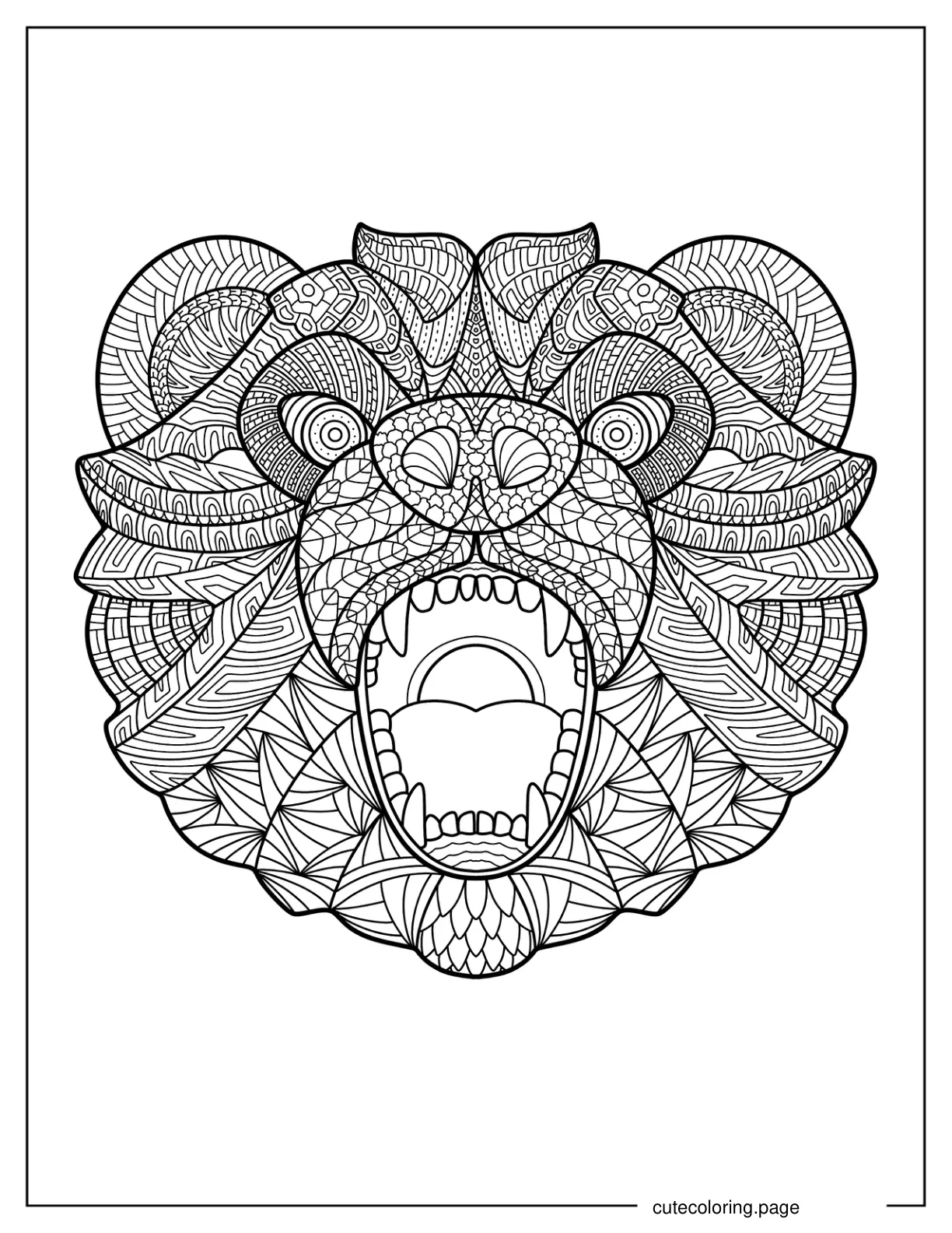 Roaring Bear With Sharp Teeth Mandala Coloring Page coloring page