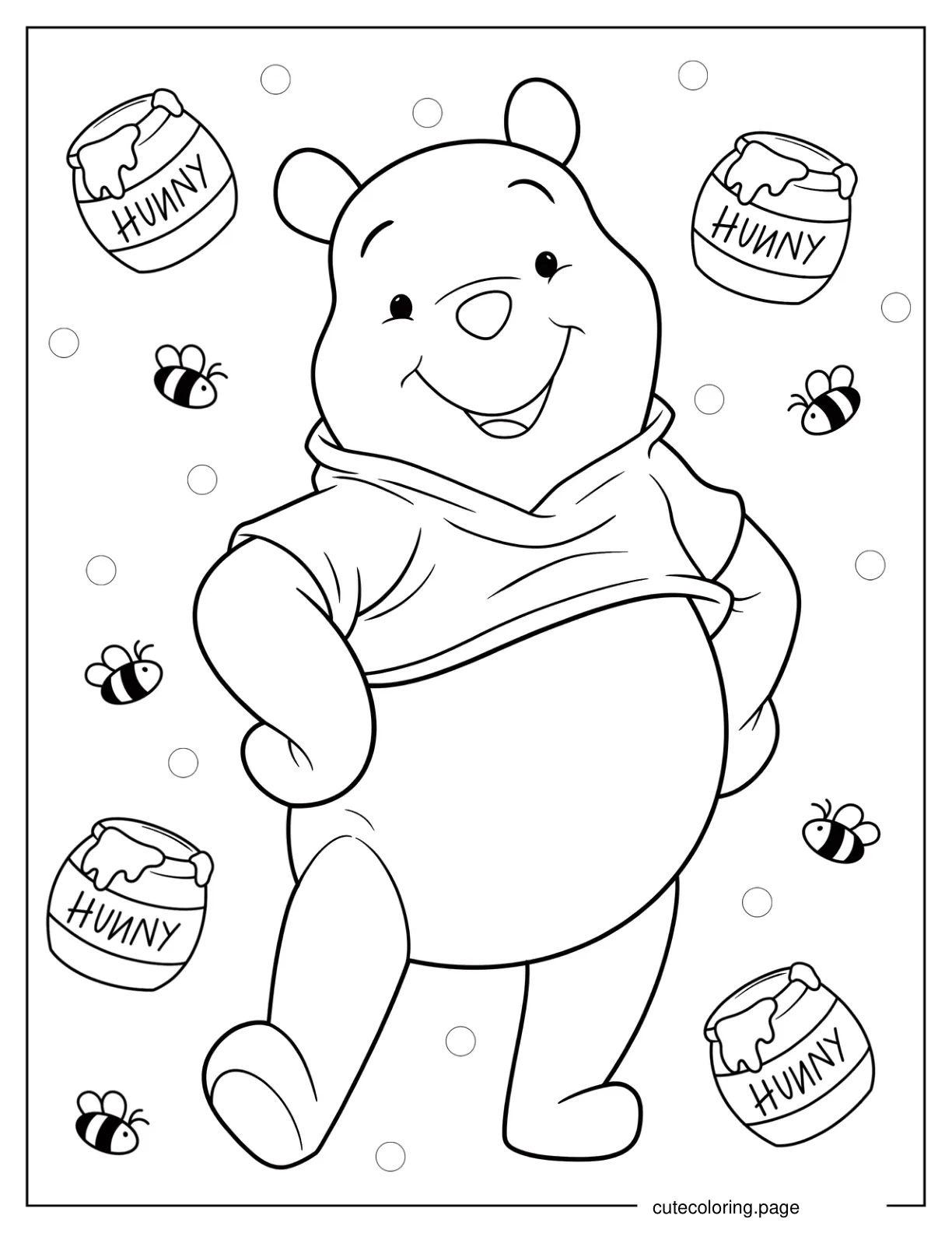 Smiling Winnie The Pooh Bear Coloring Sheet For Kids coloring page