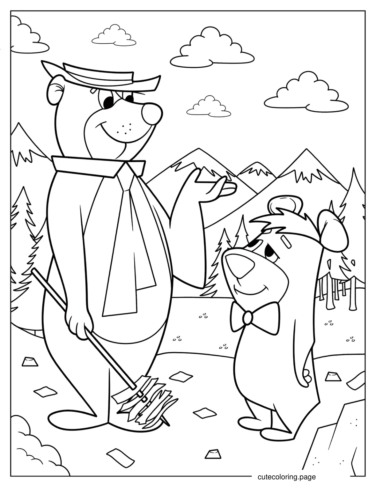 Yogi Bear With Boo Boo In The Forest Coloring Page coloring page