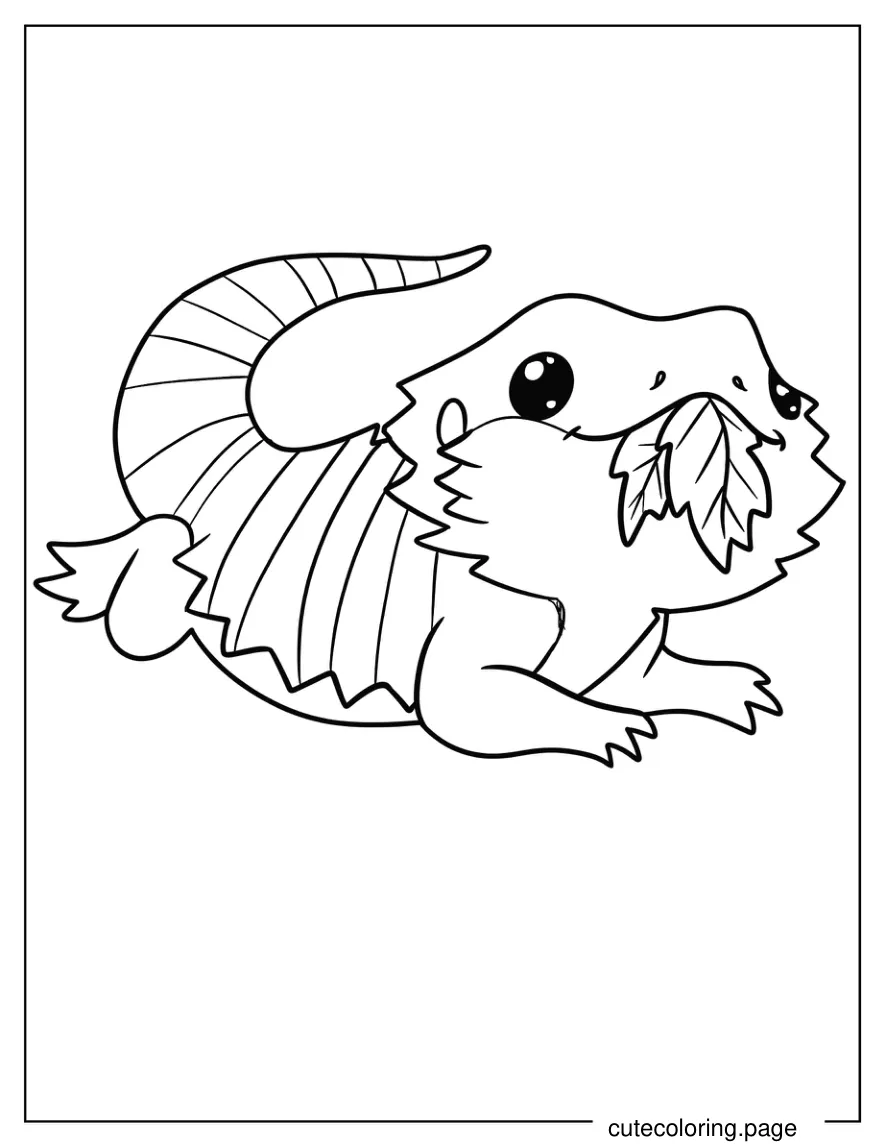 Kawaii Bearded Dragon Chewing Leaves Coloring Page For Preschoolers 1 coloring page