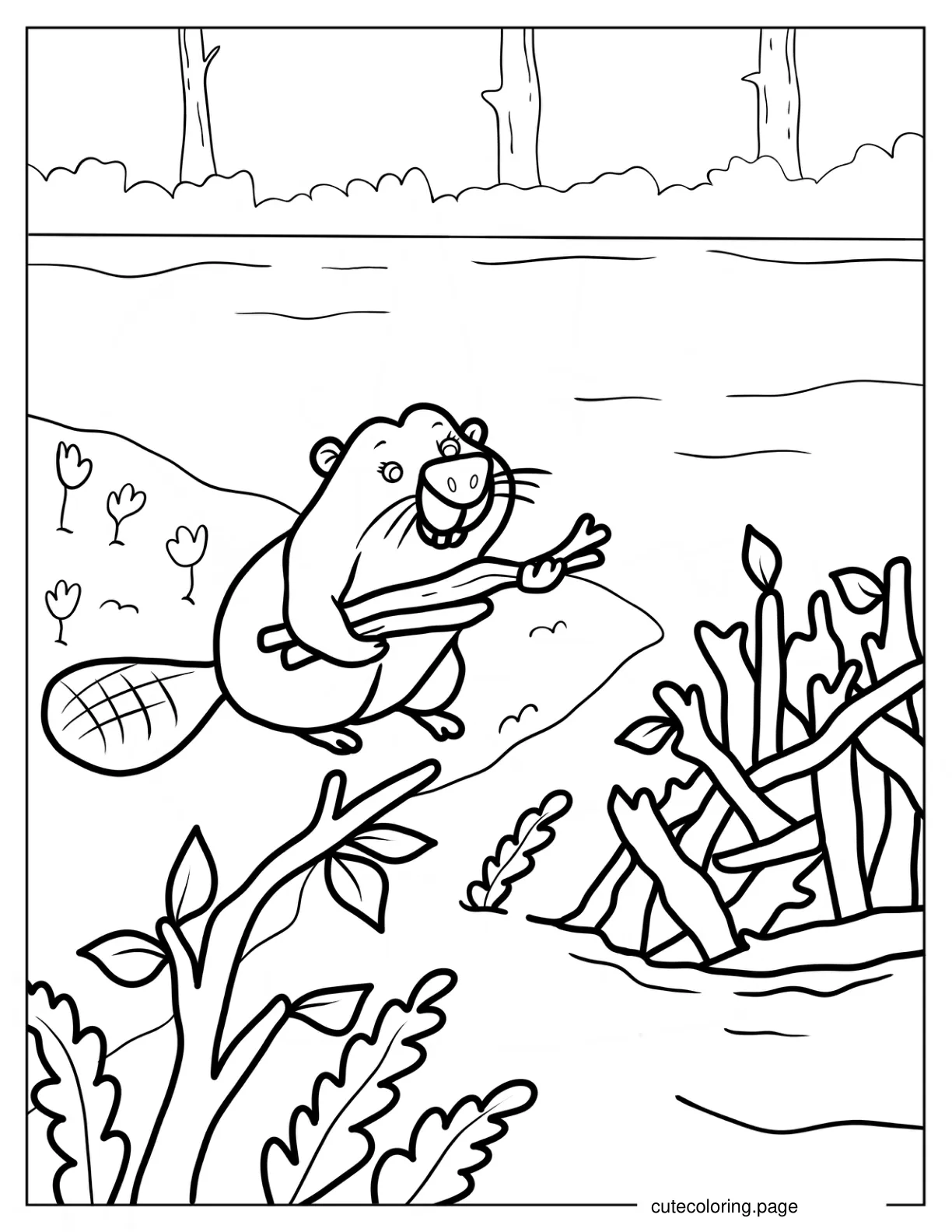 Beaver Building A Dam Coloring Page For Kids coloring page