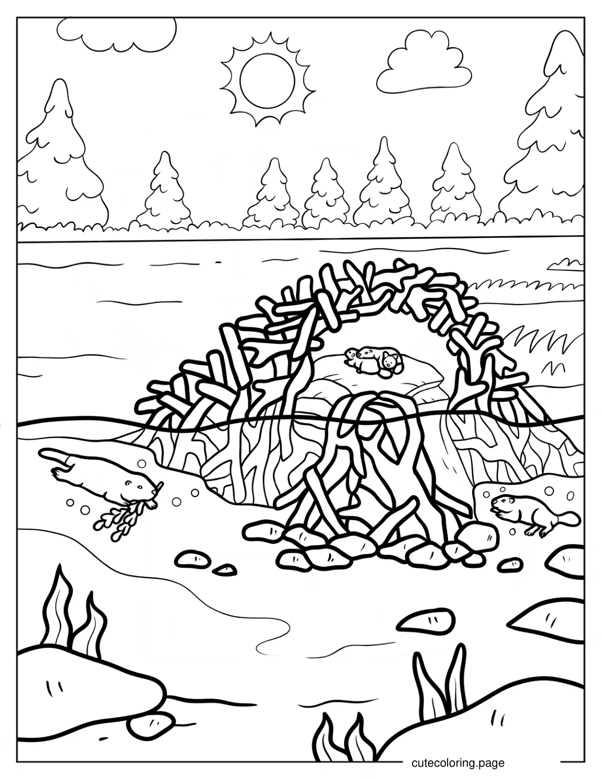 Beaver Building A Lodge Coloring Sheet coloring page