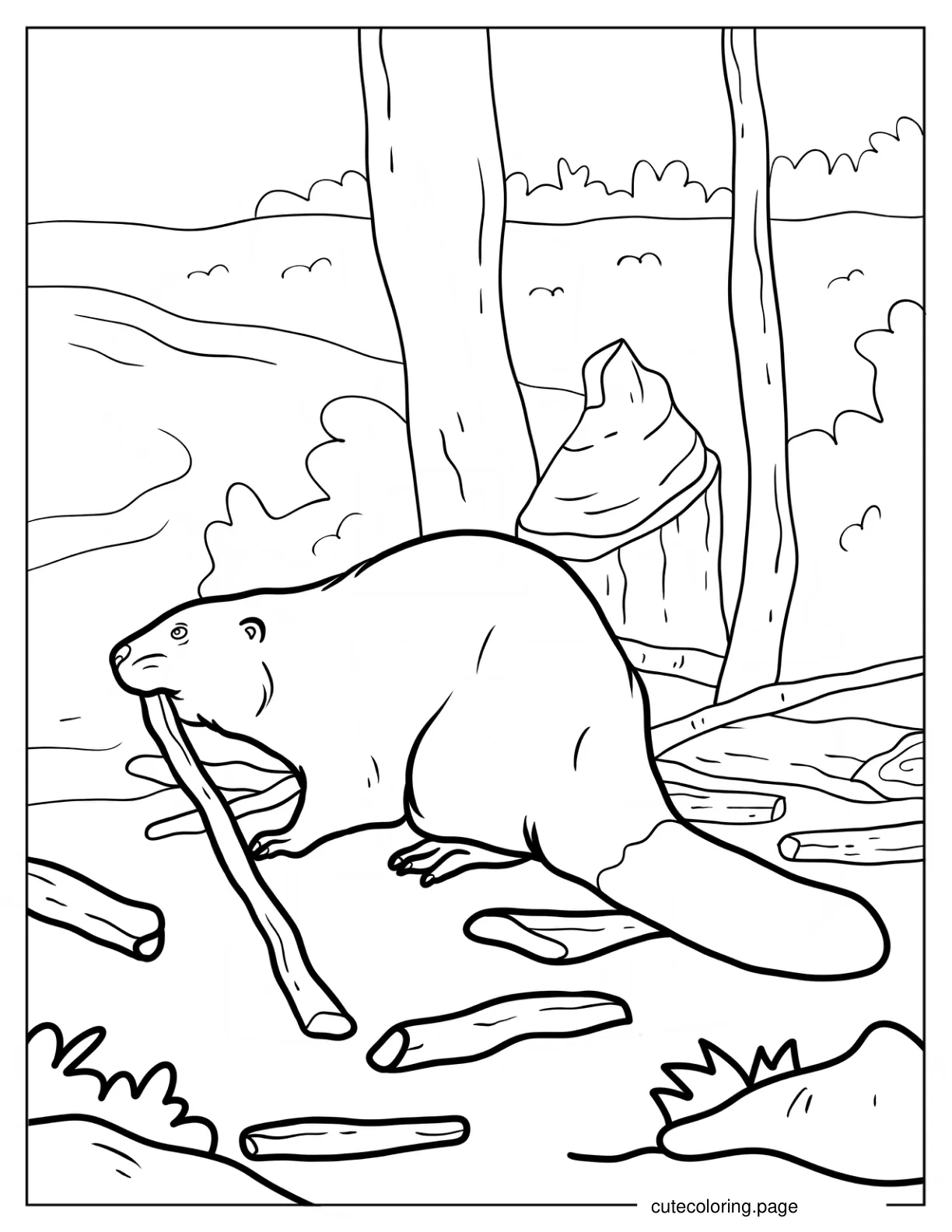 Beaver Carrying Sticks With Its Mouth coloring page