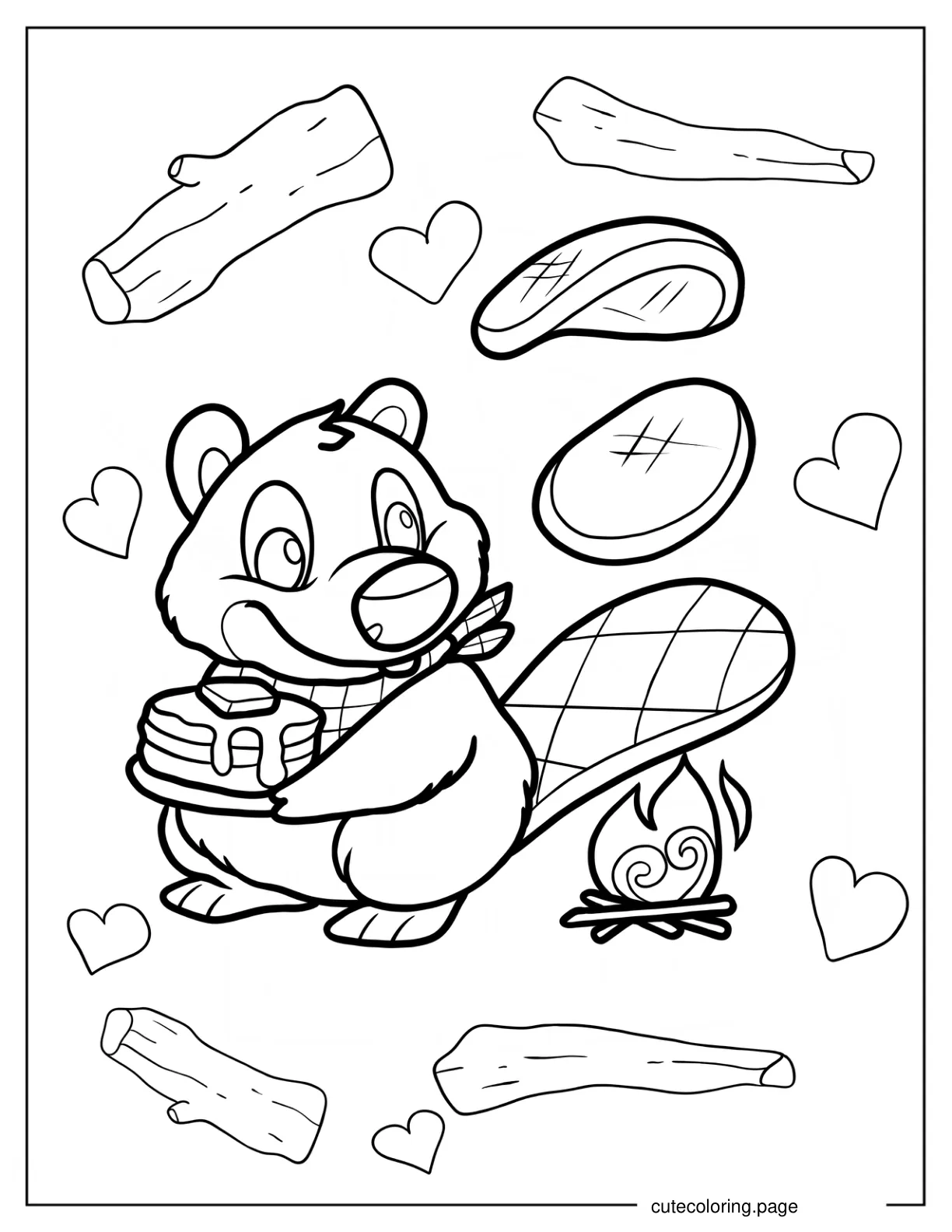 Beaver Holding a Plate Of Pancakes coloring page