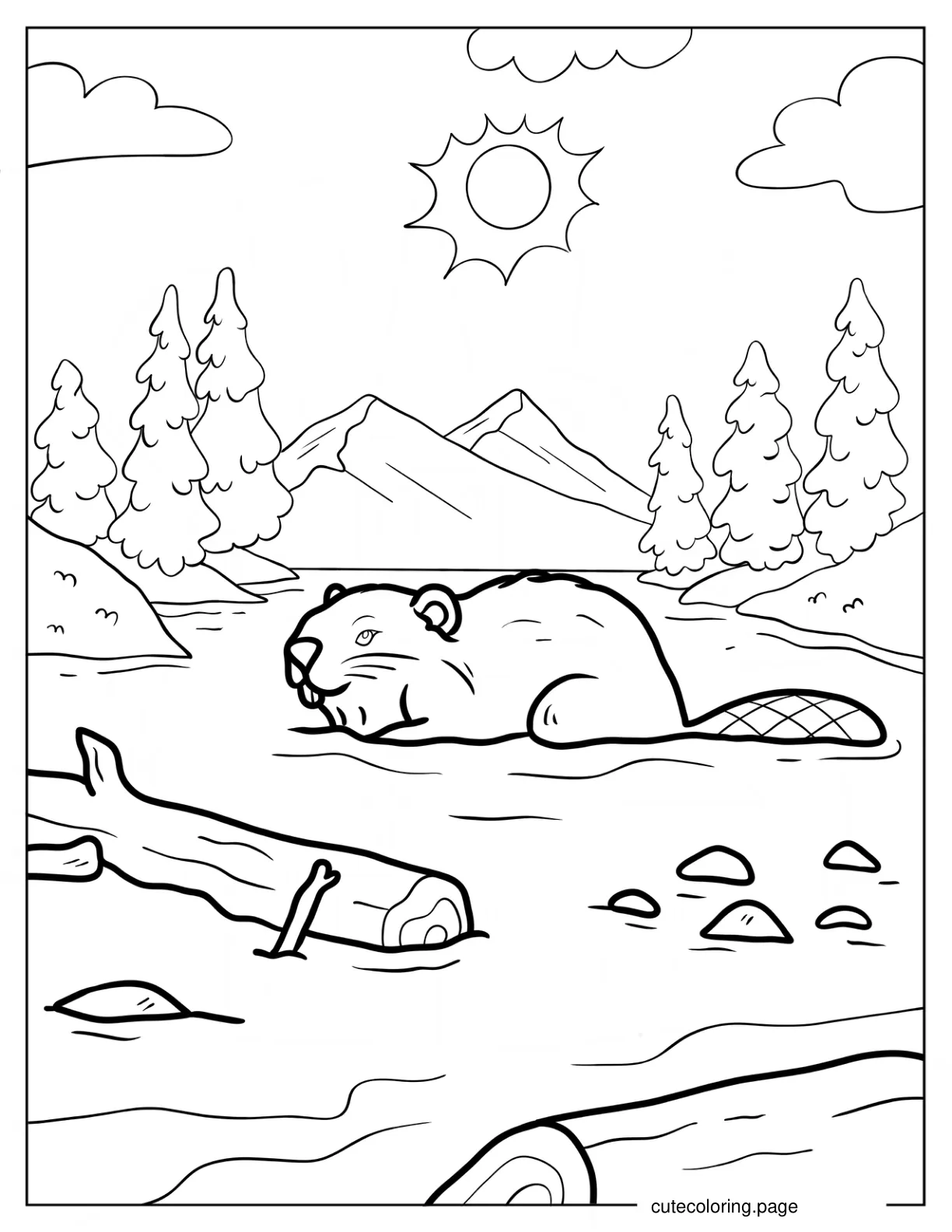 Beaver Swimming In The River Coloring Page coloring page