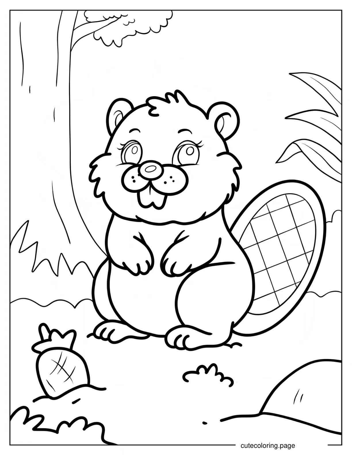 Fluffy Beaver Standing In A Forest Coloring Sheet coloring page