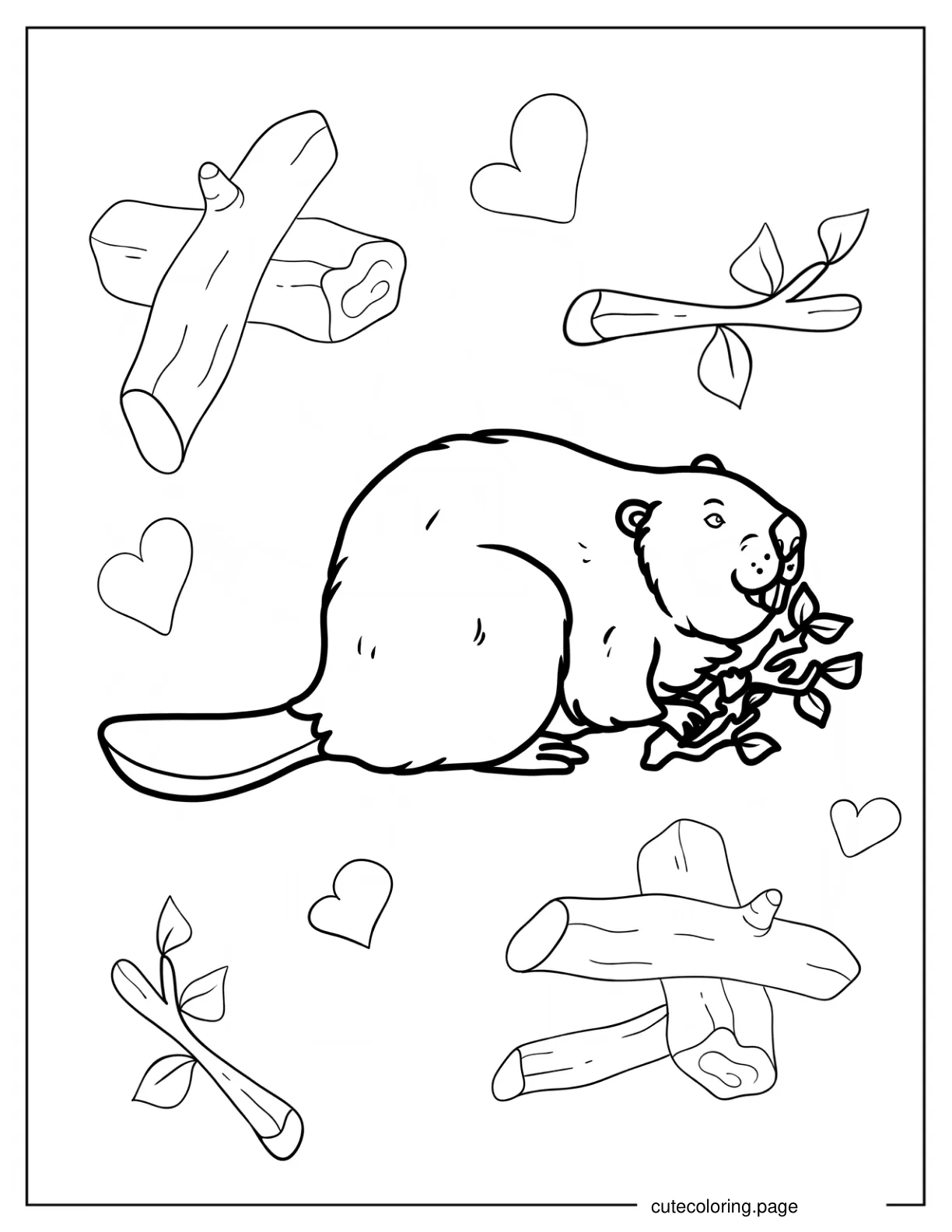 Realistic Beaver Holding A Tree Branch coloring page