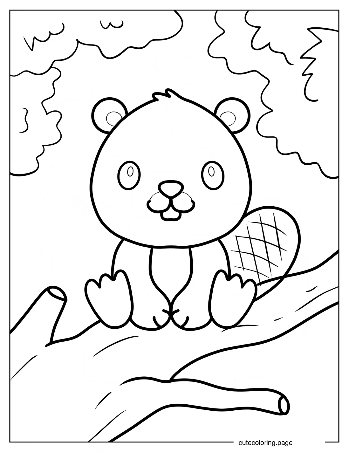 Smiling Baby Beaver On A Tree Coloring Page coloring page