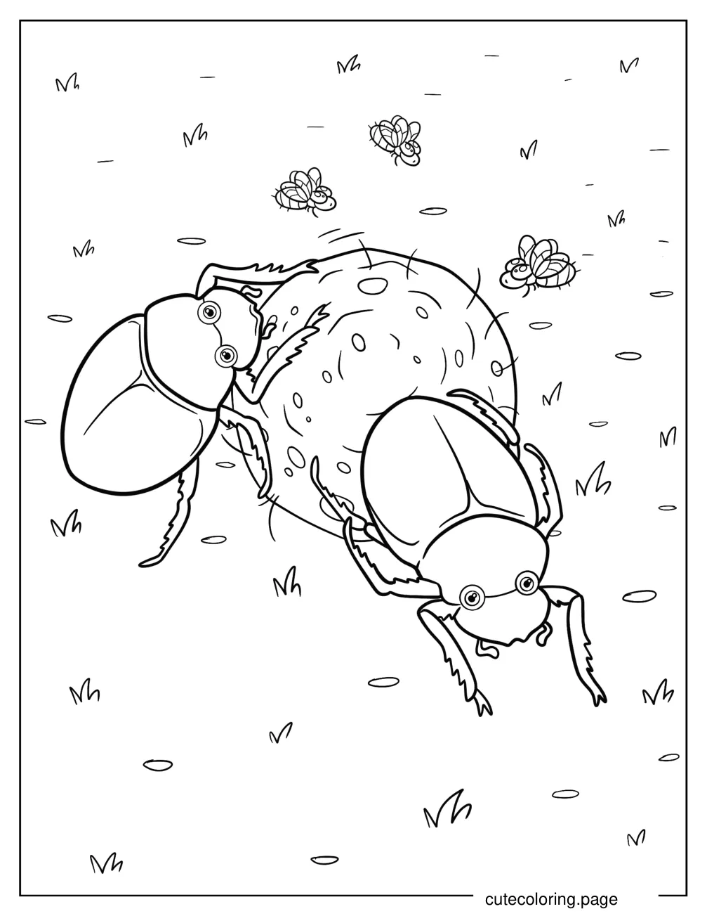 Beetles Moving A Rock Coloring Page For Kids coloring page