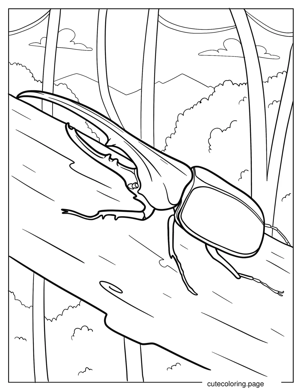 Hercules Beetle On A Log Coloring Sheet For Kids coloring page