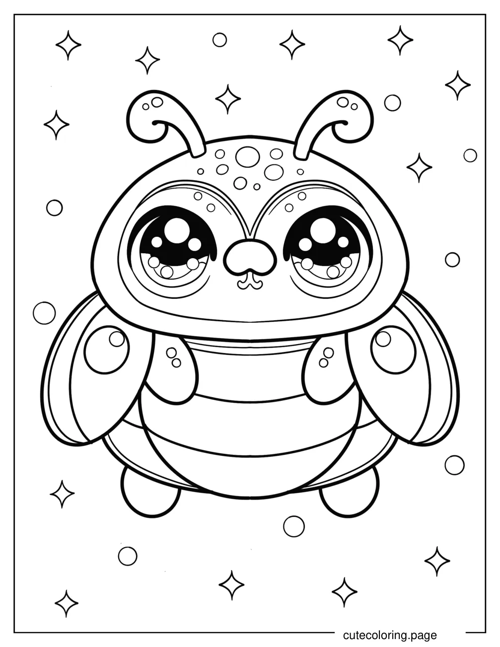 Kawaii Beetle With Large Eyes Coloring Sheet For Preschoolers coloring page