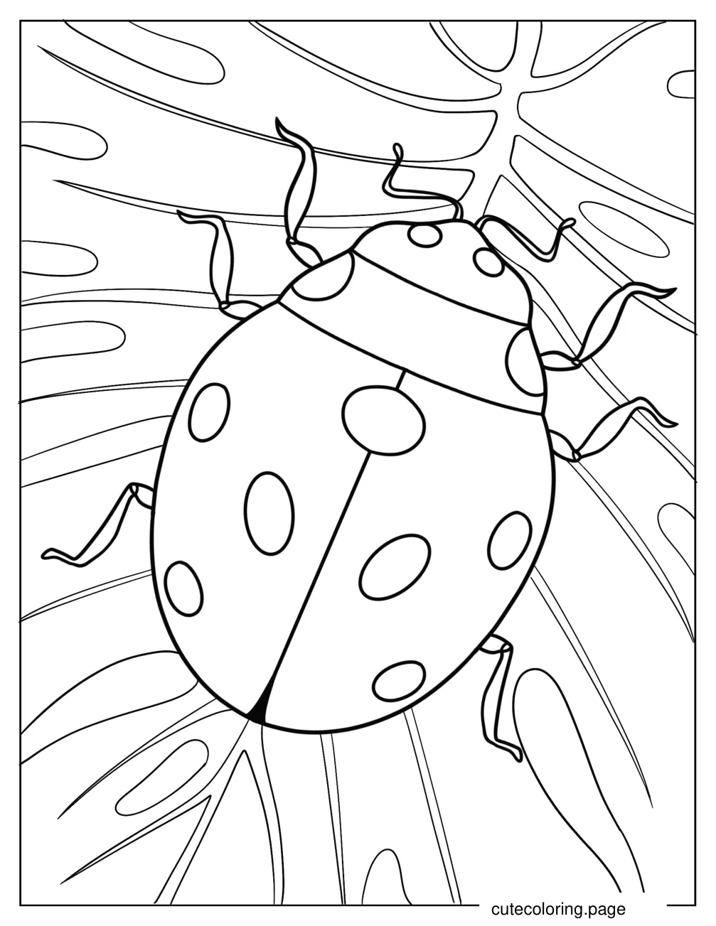 Ladybug Beetle On A Leaf Coloring Sheet For Kids coloring page