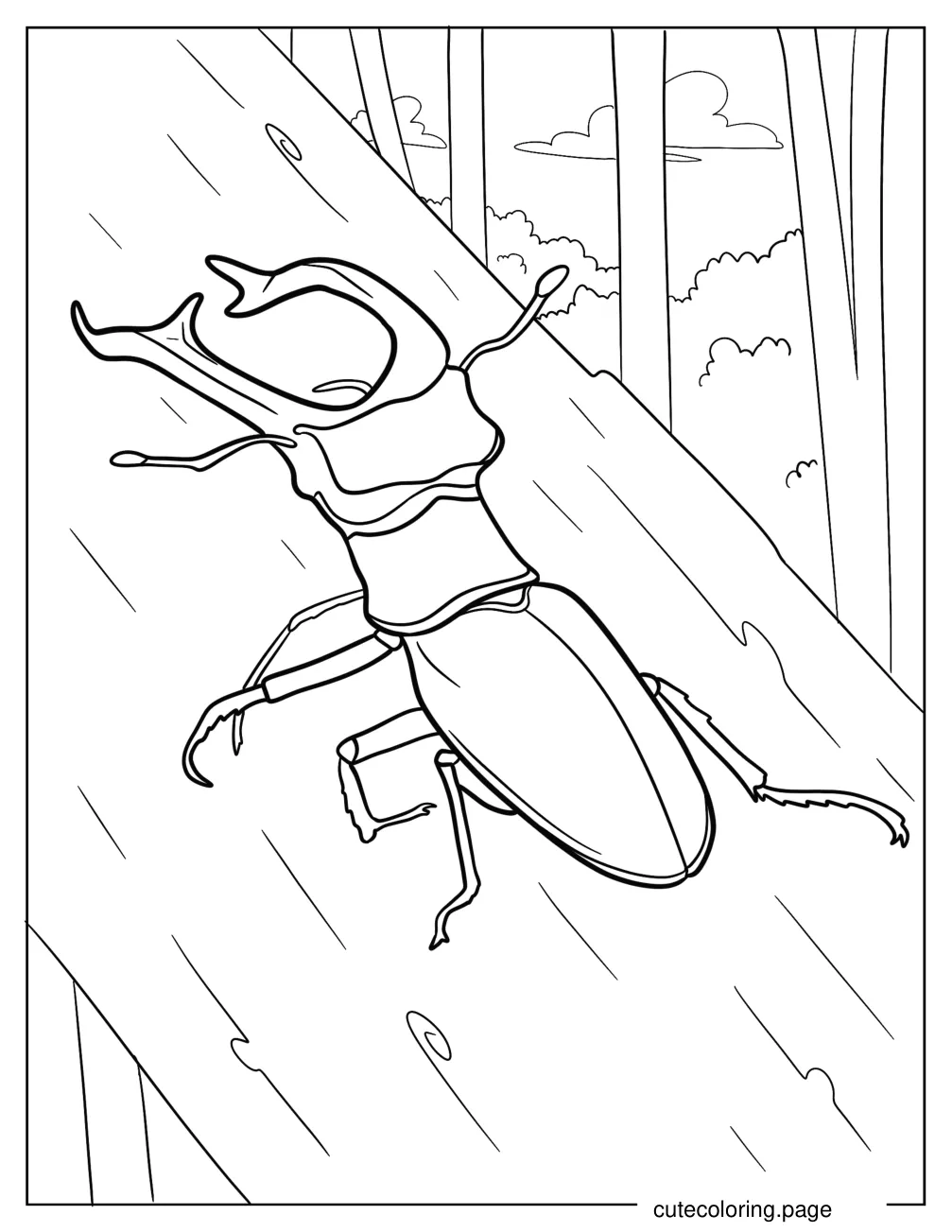 Realistic Stag Beetle On Log Coloring Page coloring page