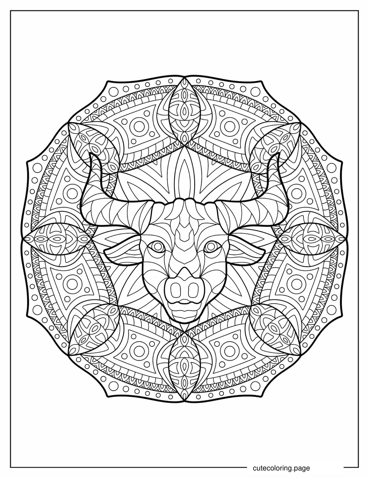 Intricate Bull Mandala Coloring Page coloring page