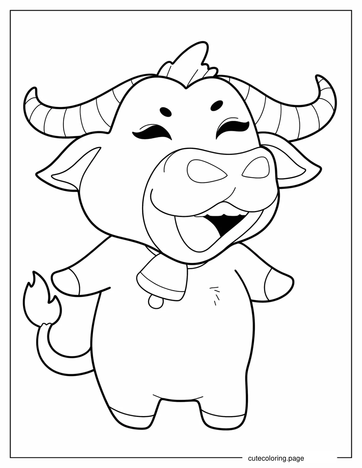 Kawaii Bull With Bell Coloring In For Preschoolers coloring page