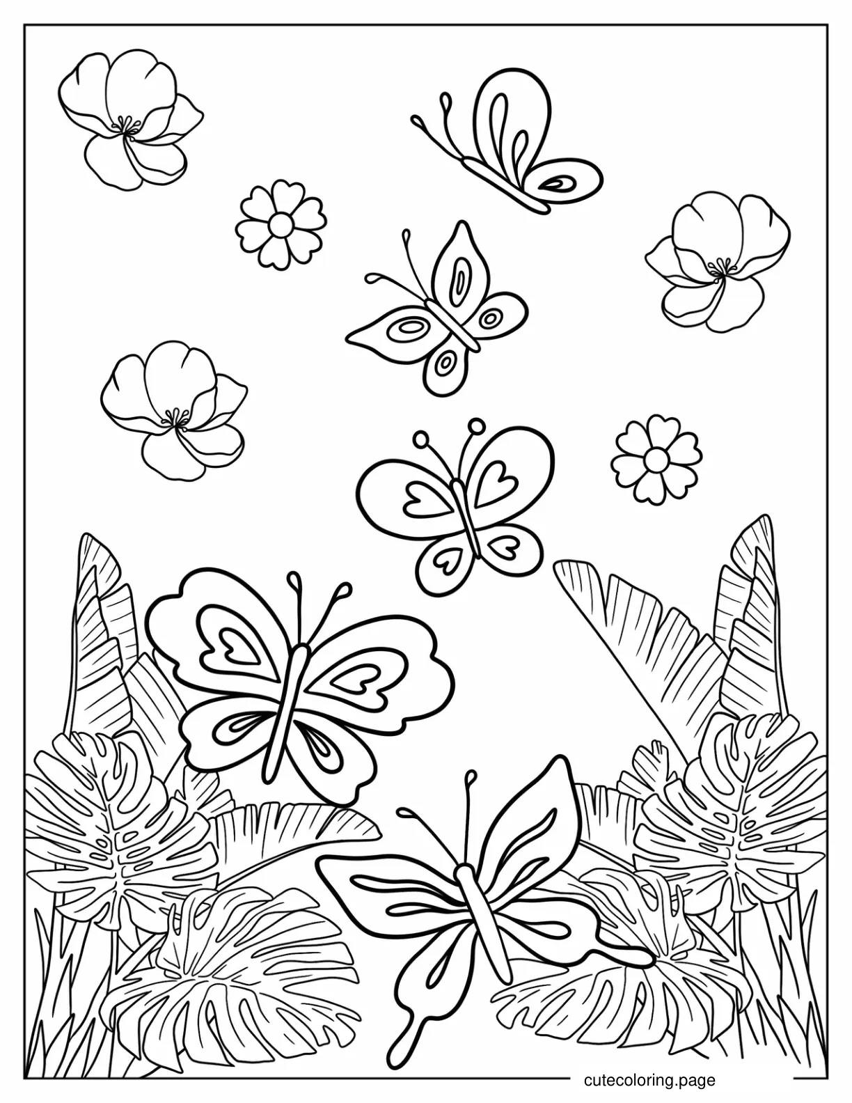 Assorted Butterflies Among Wildflowers coloring page