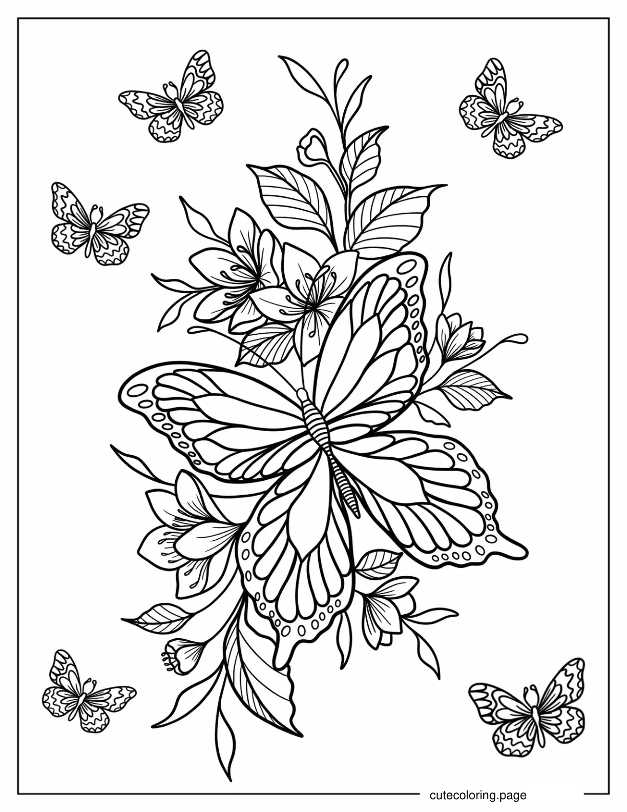 Butterflies Flying Around Some Lilies coloring page