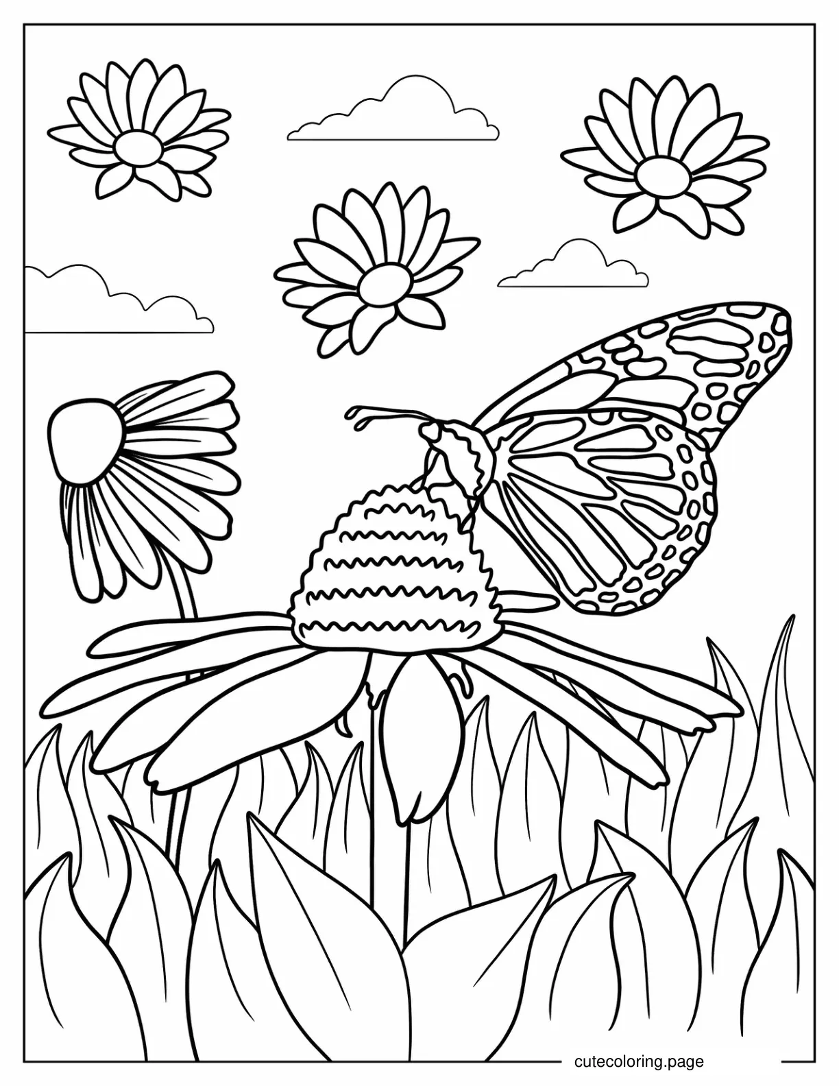 Butterfly Feeding On Flower Nectar coloring page