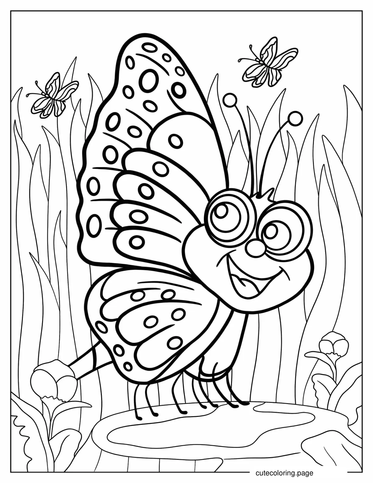 Coloring Sheet of Smiling Cartoon Butterfly coloring page