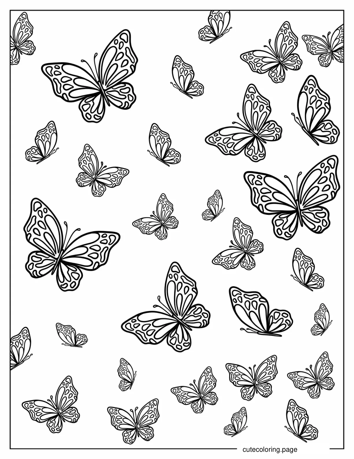 Dozens Of Butterflies Fluttering Around coloring page