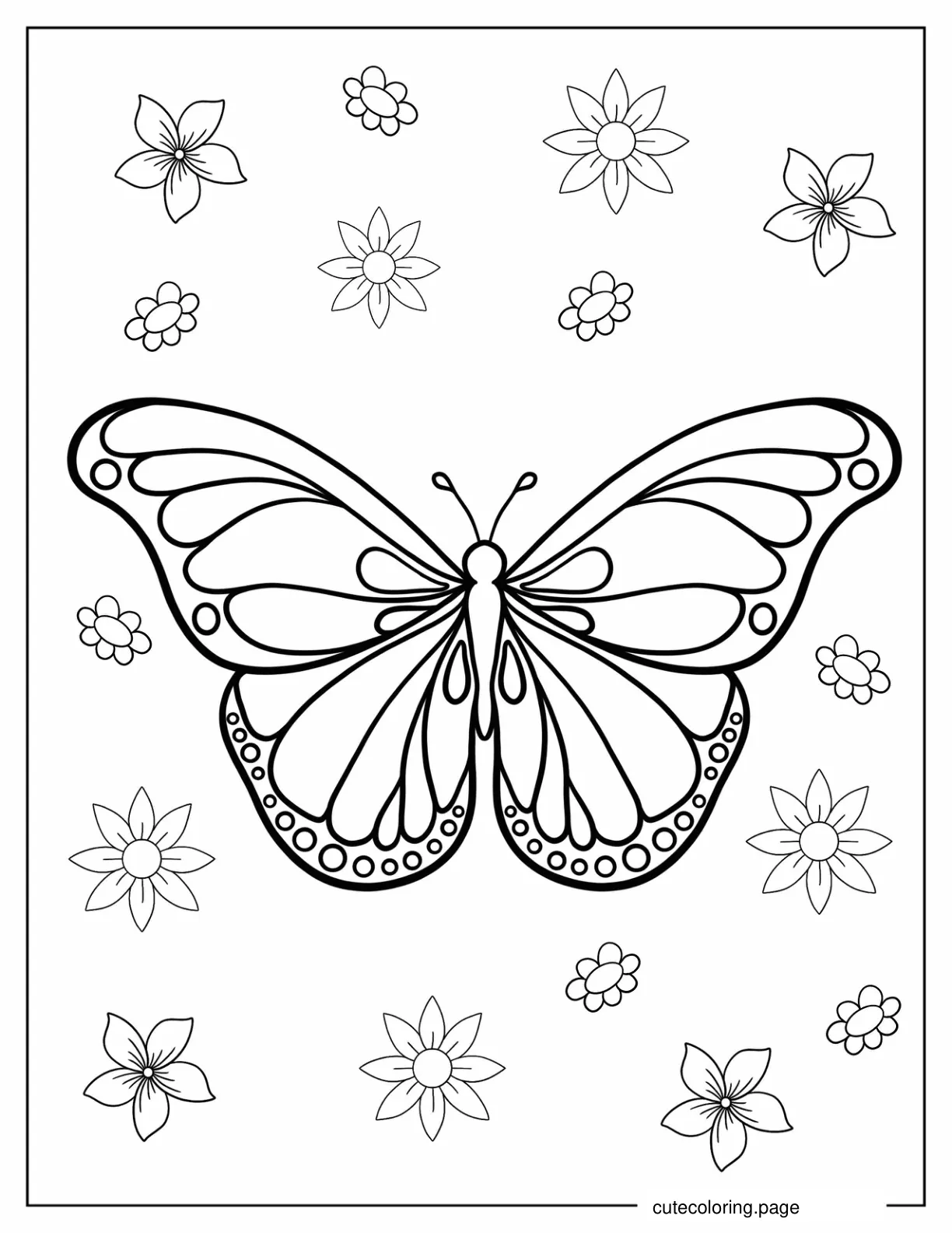 Easy Outline Of Butterfly With Spots On Wings coloring page