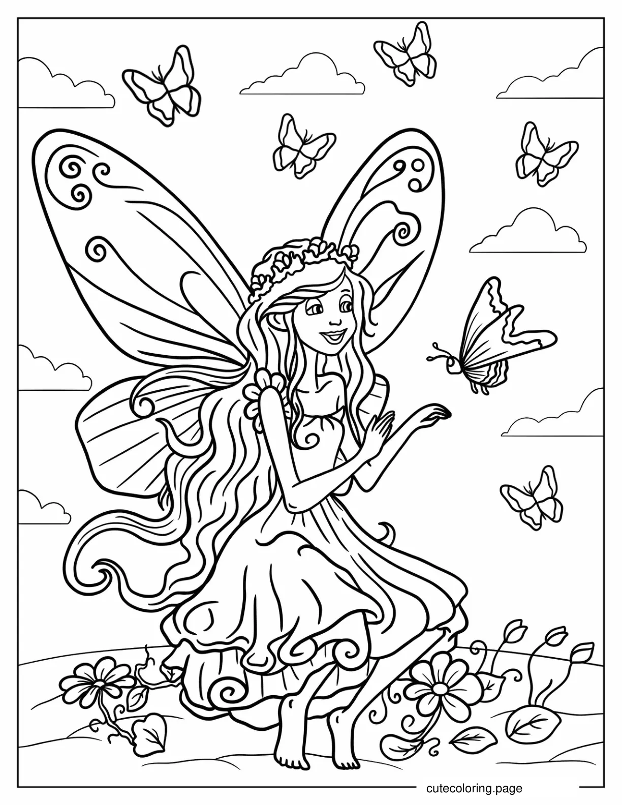 Fairy Singing To Butterflies coloring page