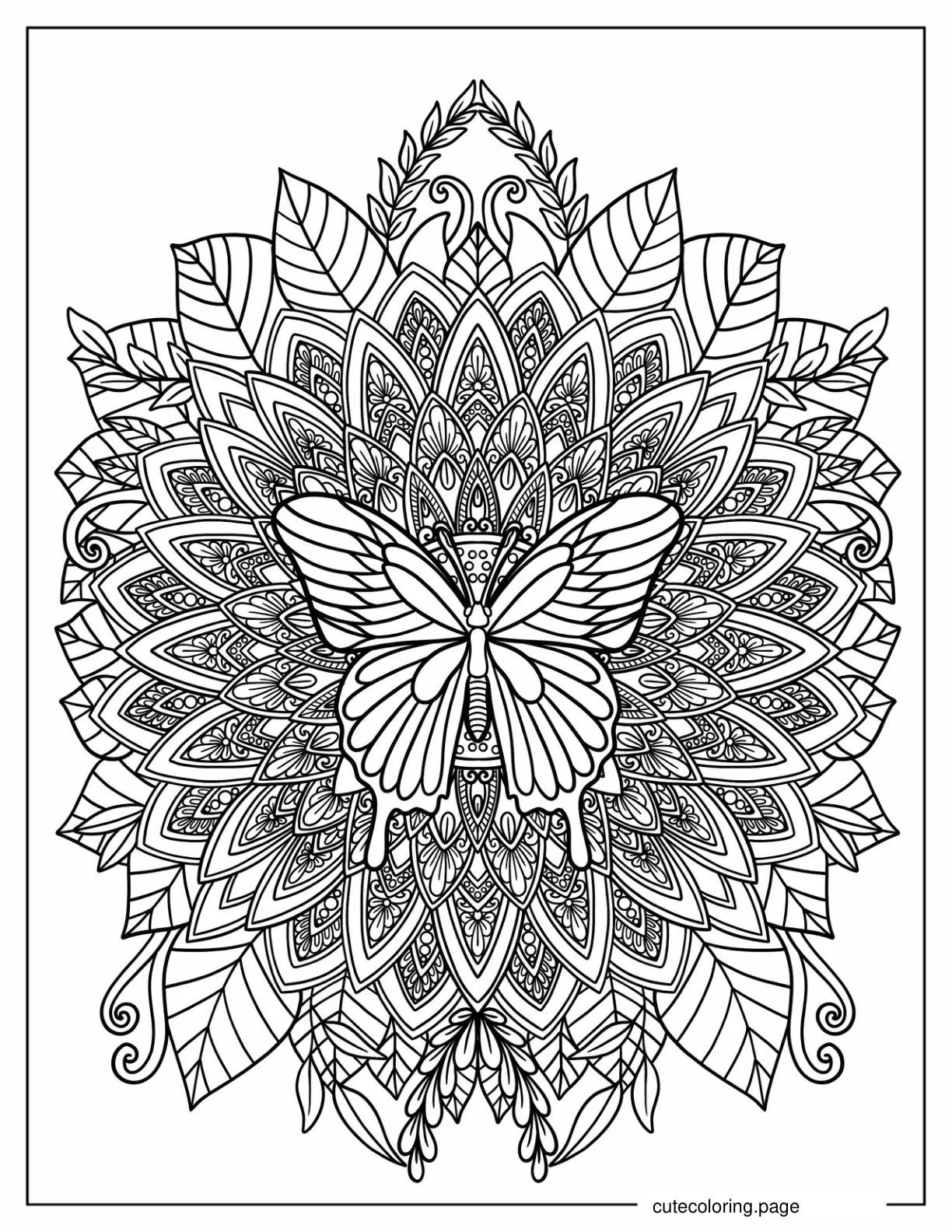 Flower Shaped Butterfly Mandala coloring page