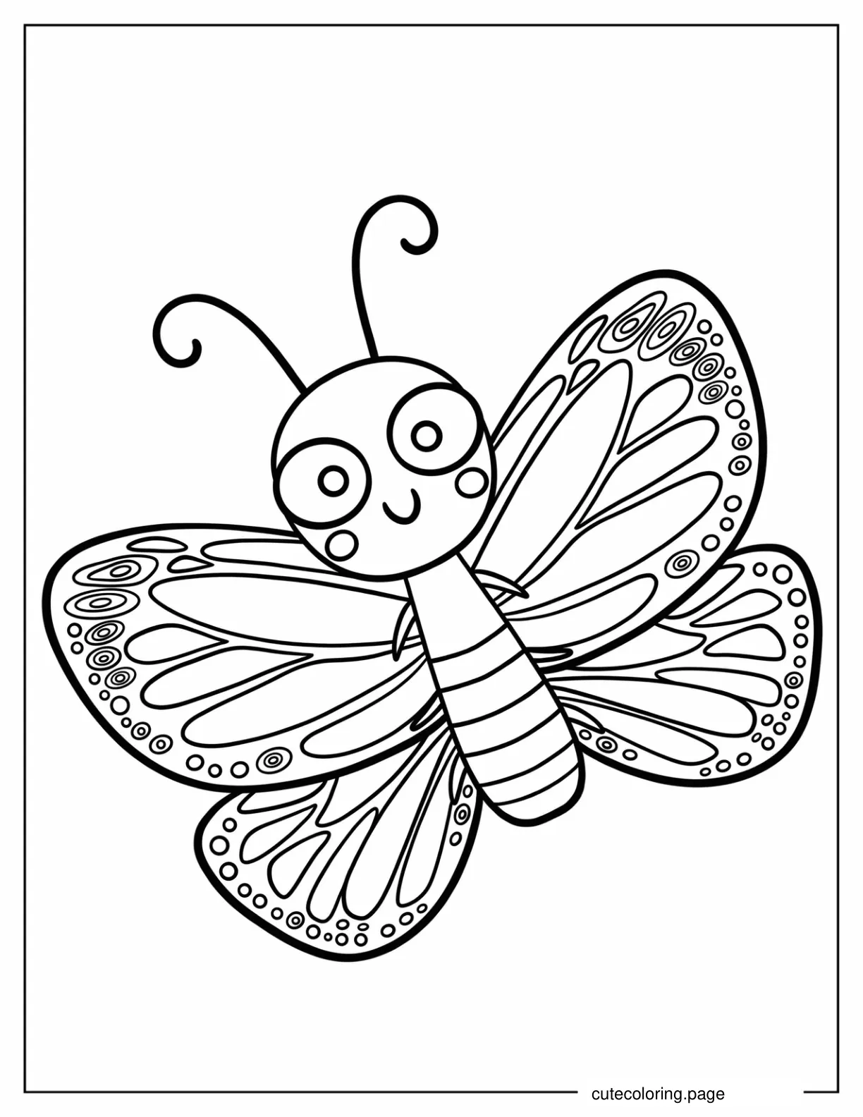 Kawaii Cartoon Butterfly With Curly Antenna coloring page